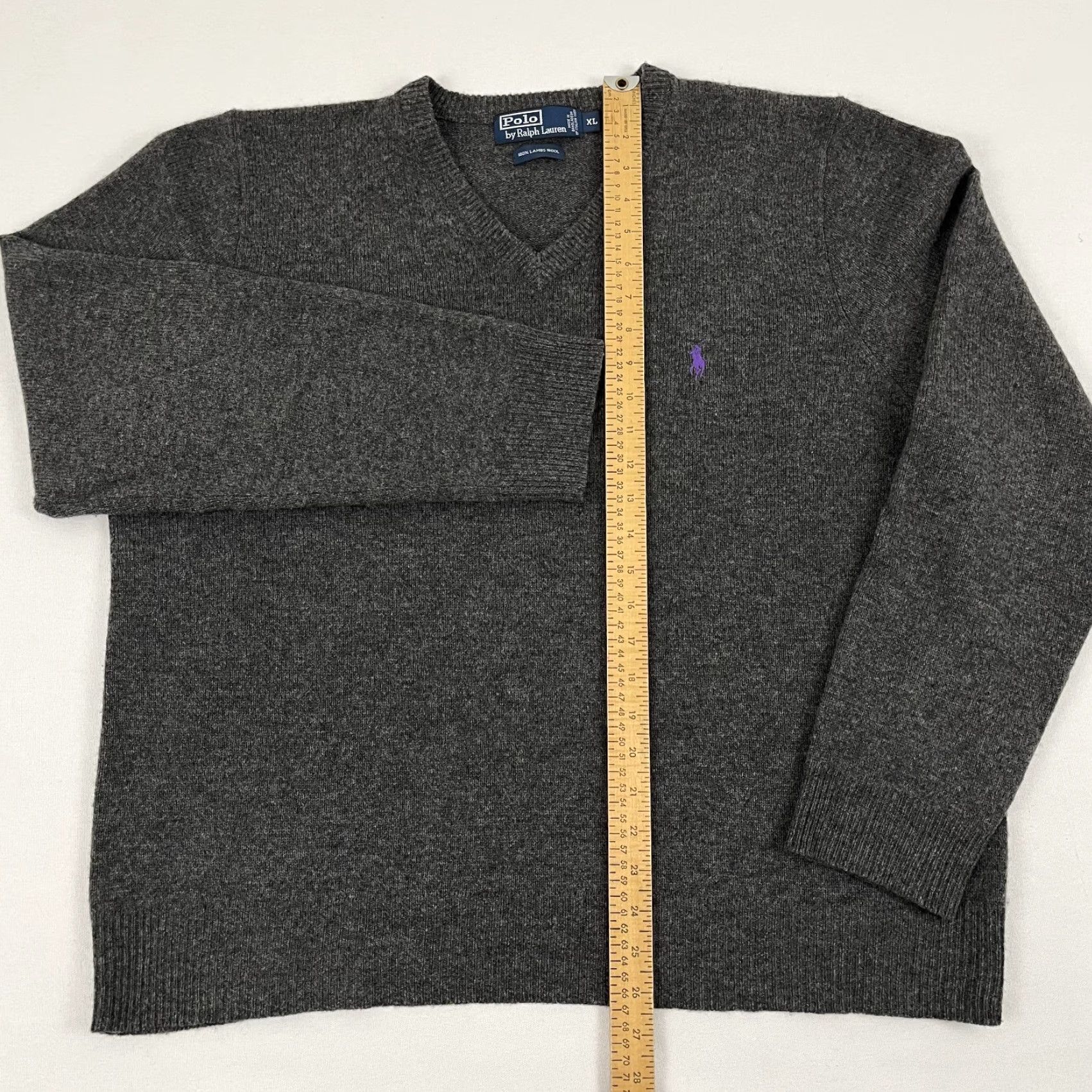 Polo Ralph Lauren Polo Ralph Lauren Sweater Mens XL Gray Lambs Wool Knit Jumper Pullover V-Neck Size US XL / EU 56 / 4 - 5 Thumbnail