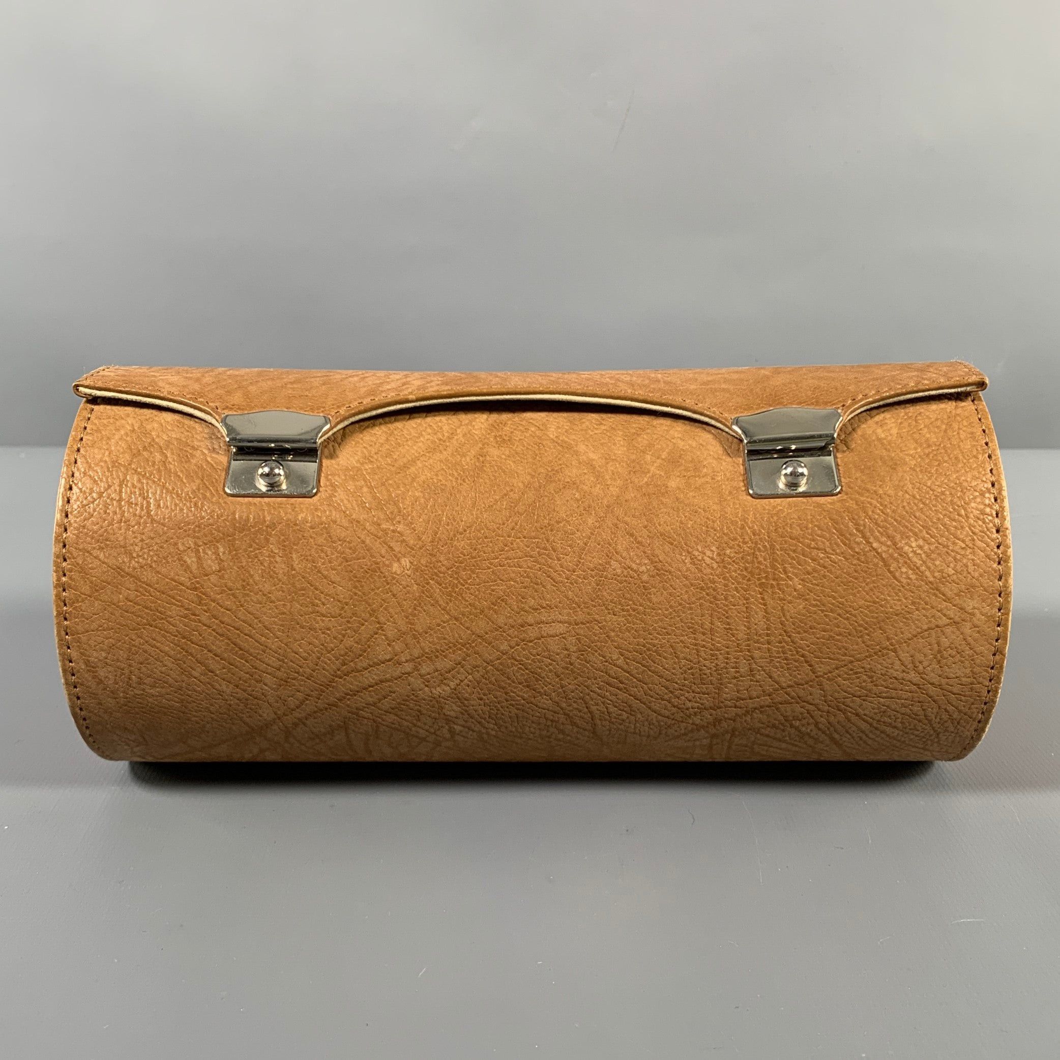 image of Vintage Tan Silver Textured Watch Case Leather Goods, Men's