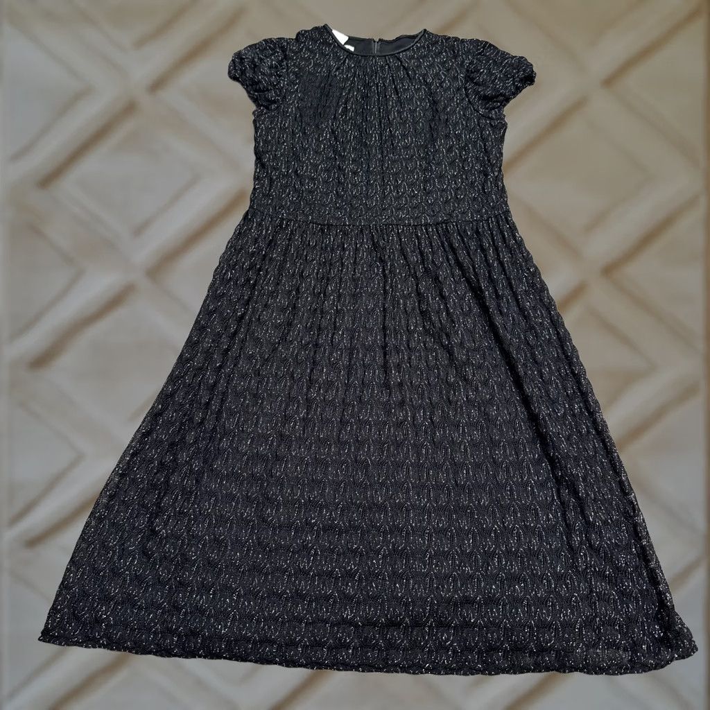 MAGGY LONDON Maggy London Metallic Silk Textured Bubble Midi Dress Women 14 Black Puff Sleeve Dress M/L Shop Fashion Size XL / US 12-14 / IT 48-50 - 1 Thumbnail
