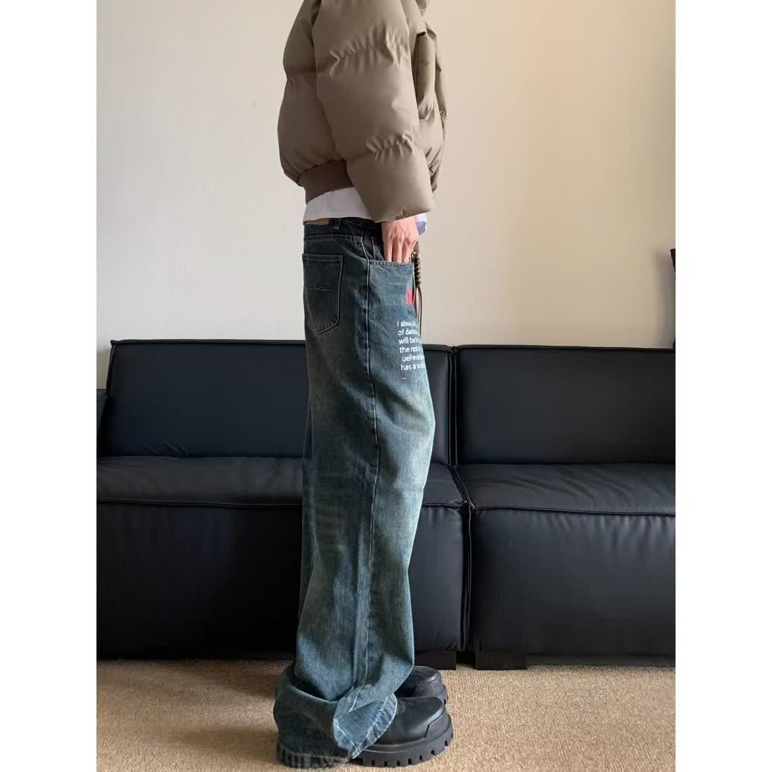 Japanese Brand × Jean American retro washed distressed letter straight jeans Size US 34 / EU 50 - 2 Thumbnail