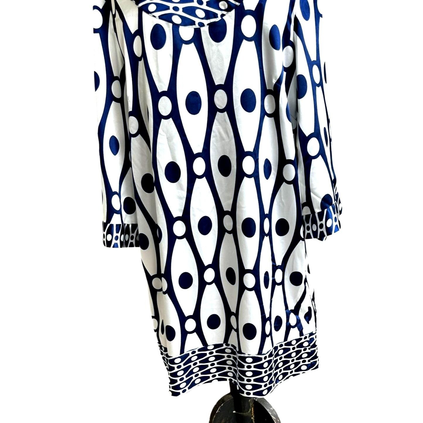 Other Antilia Femme Dress Large Midi White Navy Abstract Geometric Size L / US 10 / IT 46 - 6 Thumbnail
