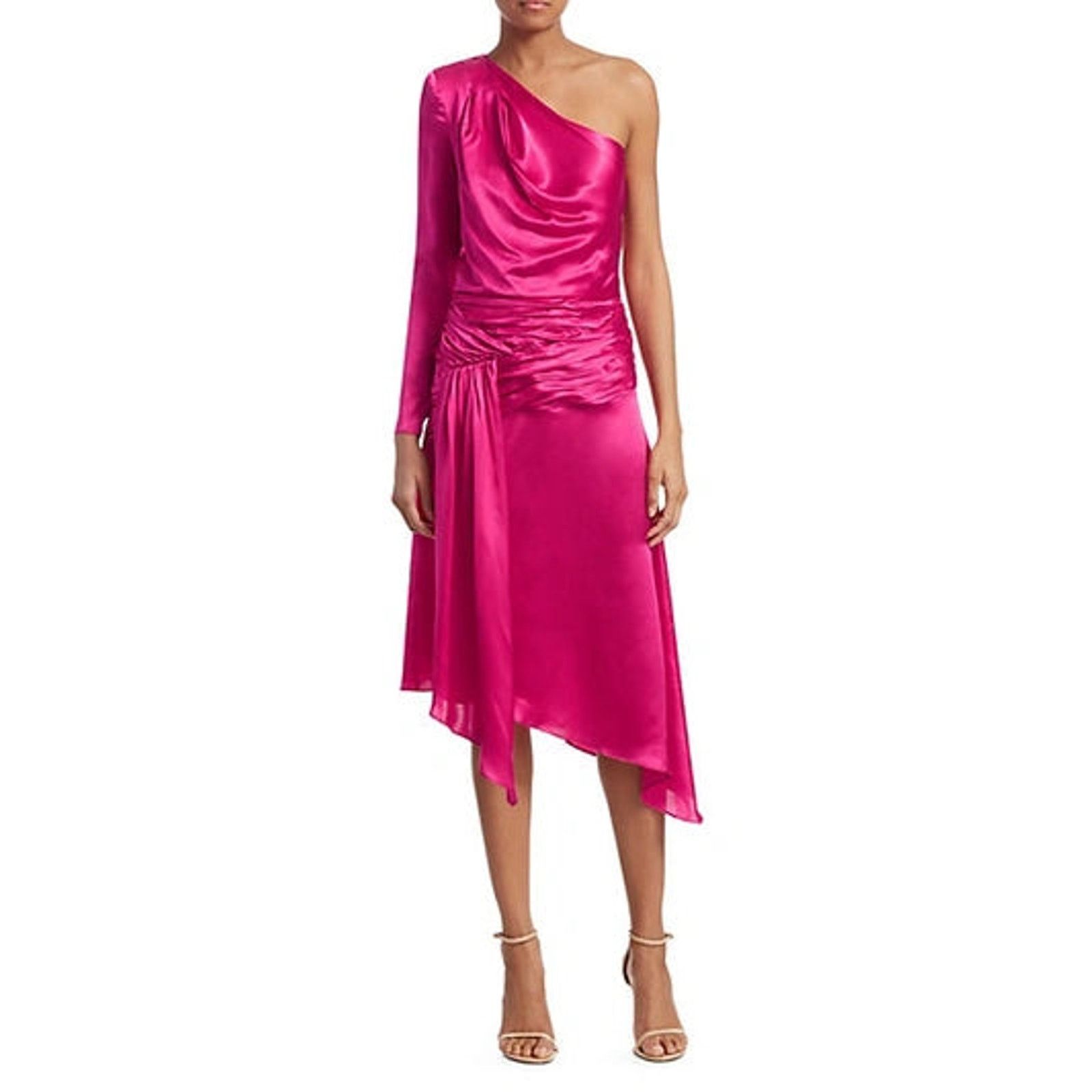 EACH x OTHER EACH X OTHER Silk Pink Satin One-Shoulder A-line Dress Sz L Size L / US 10 / IT 46 - 1 Thumbnail