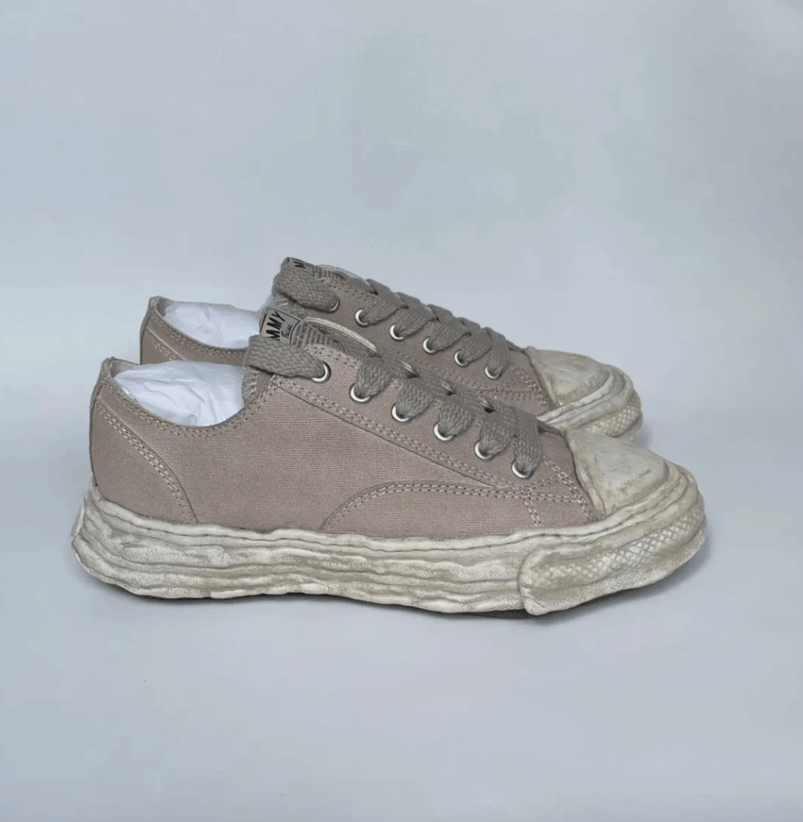 Maison MIHARA YASUHIRO Over Dyed Tan Canvas ‘Peterson’ Trainers Size US 12 / EU 45 - 2 Thumbnail