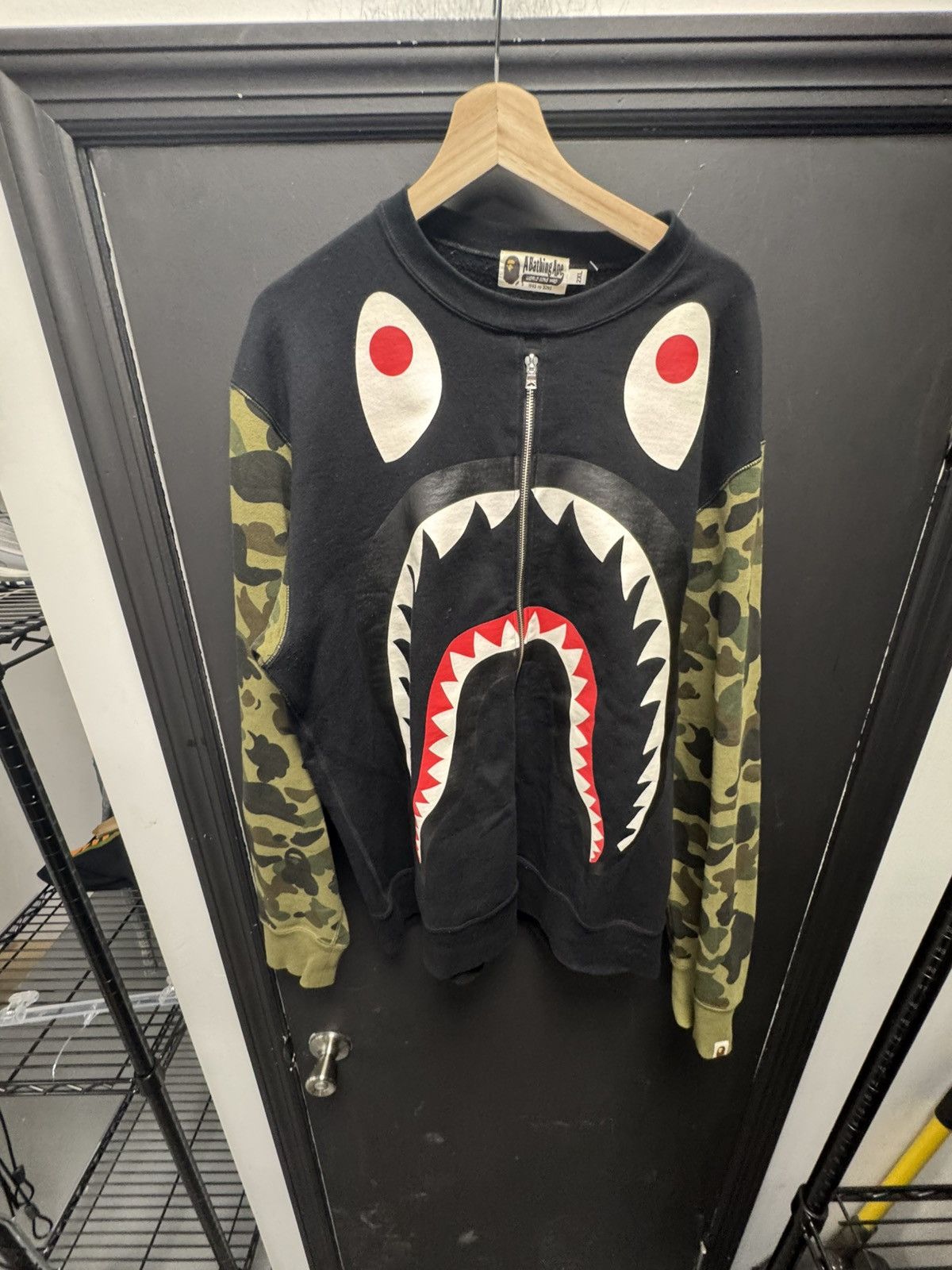 Bape A BATHING APE PATCHWORK SHARK WIDE CREW SWEATSHIRT | Grailed