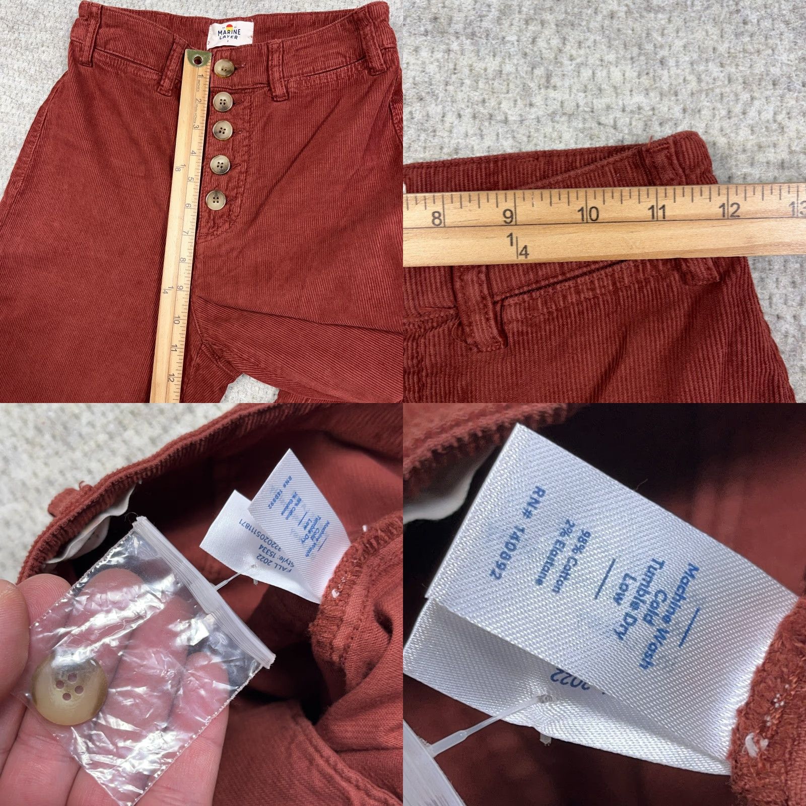 Marine Layer Marine Layer Pants Cropped Corduroy Wide-Leg 2 Red Boho Retro 80s Hippie Beach Nature Womens Size 26" / US 2 / IT 38 - 9 Thumbnail