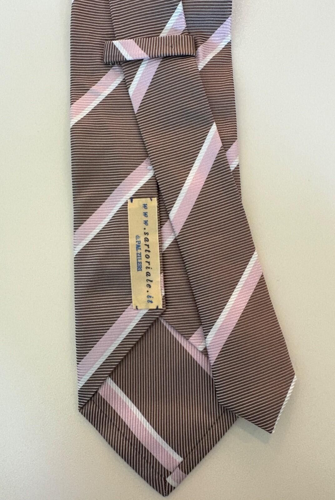 Pal Zileri Pal Zileri Sartoriale Italy Silk Tie Brown Pink White Stripe Size ONE SIZE - 2 Thumbnail