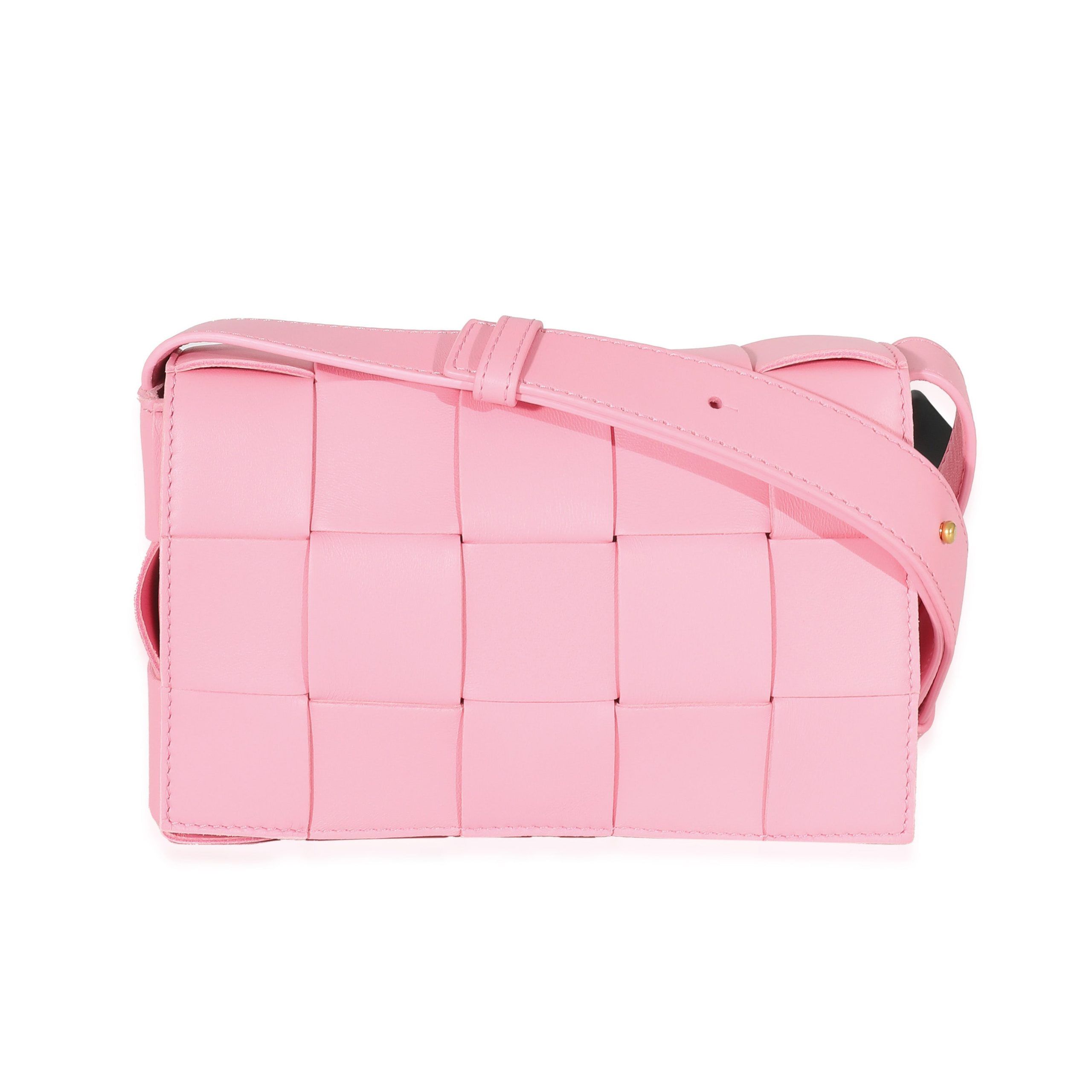 image of Bottega Veneta Pink Intrecciato Lambskin Small Cassette Bag, Women's