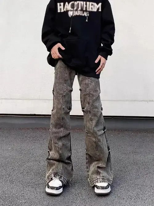 Japanese Brand × Jean Vintage washed pleated bootcut denim trousers Size US 32 / EU 48 - 1 Thumbnail