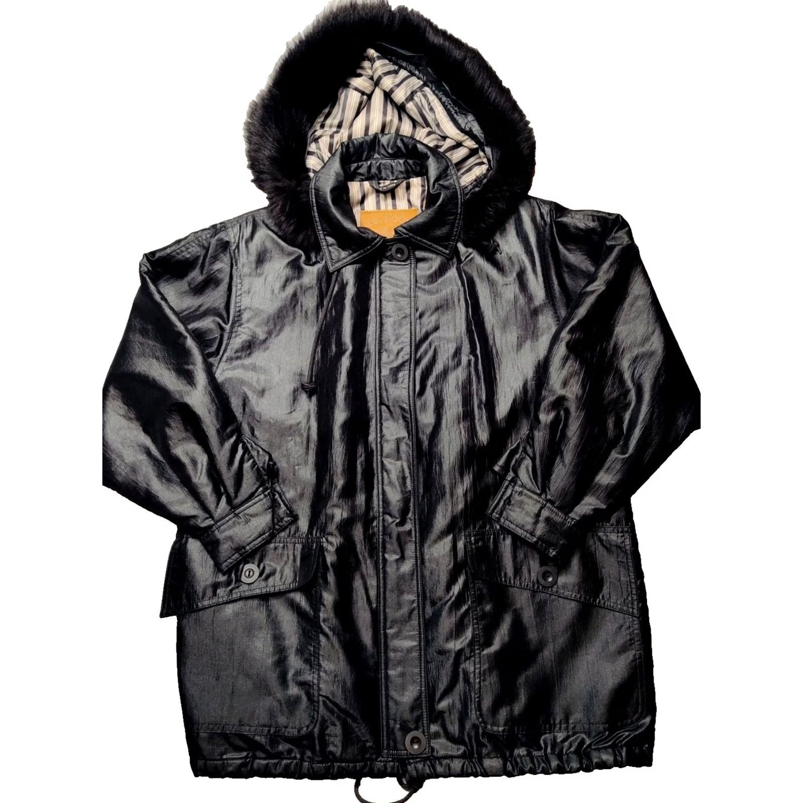 Vintage VTG J.G. HOOK Women 4 Fox Fur Trim Black Full Zip Lined Removable Hooded Jacket Size L / US 10 / IT 46 - 2 Thumbnail