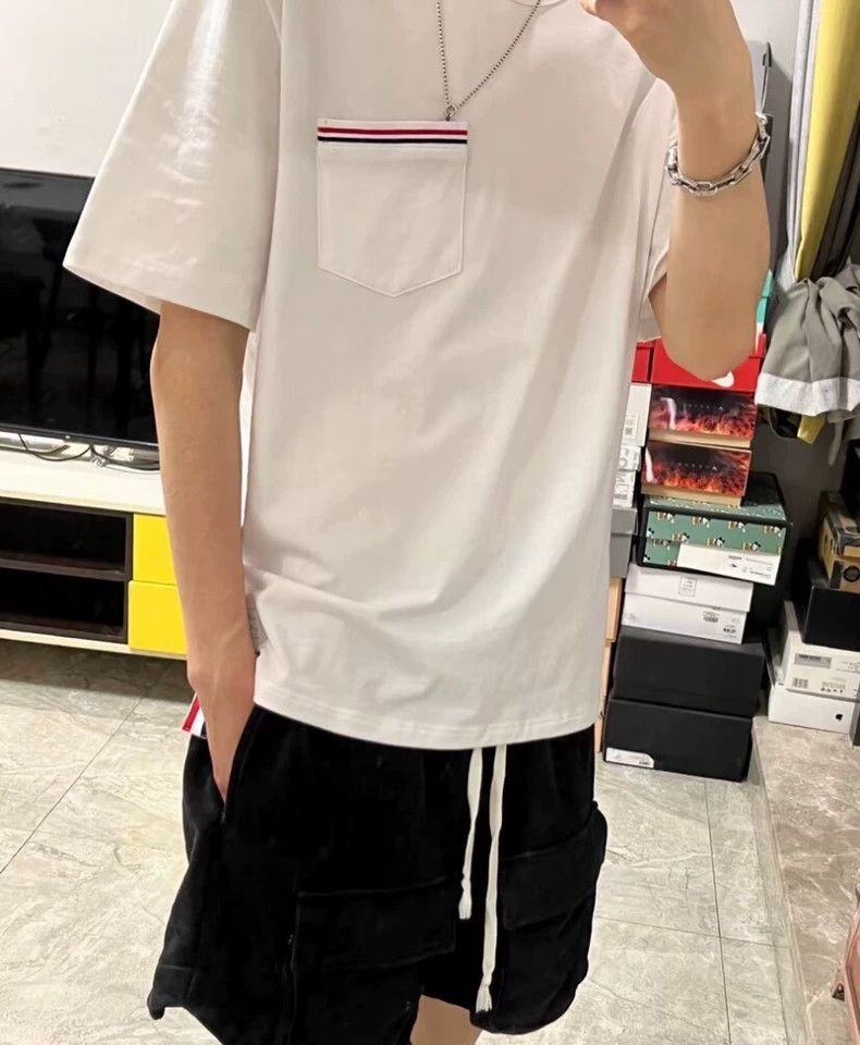 Thom Browne Thom Browne White satin stripe cotton round-neck short-slee Size US XS / EU 42 / 0 - 9 Thumbnail