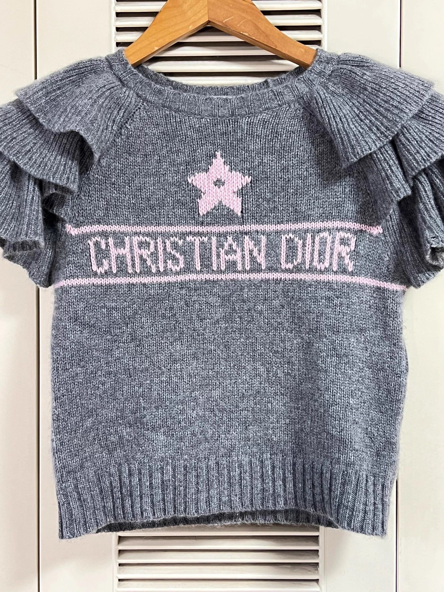 Dior Dior Gray Cashmere Short-Sleeve Ruffled Star Logo Knit 34 Size XS / US 0-2 / IT 36-38 - 3 Thumbnail