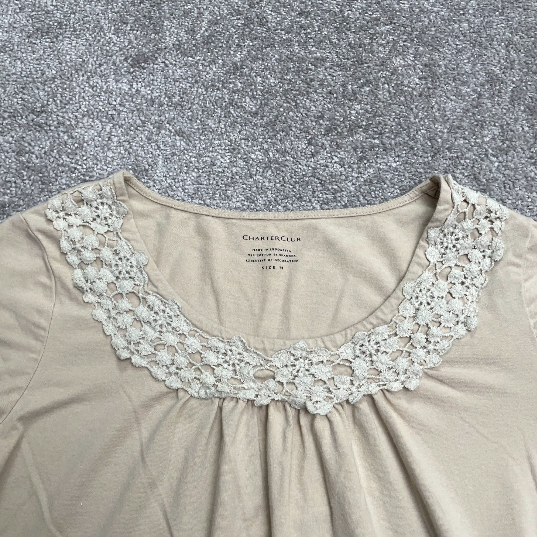 Charter Club Charter Club Shirt Women M Brown Lace Pleated Short Sleeve Round Neck Casual Size M / US 6-8 / IT 42-44 - 3 Thumbnail