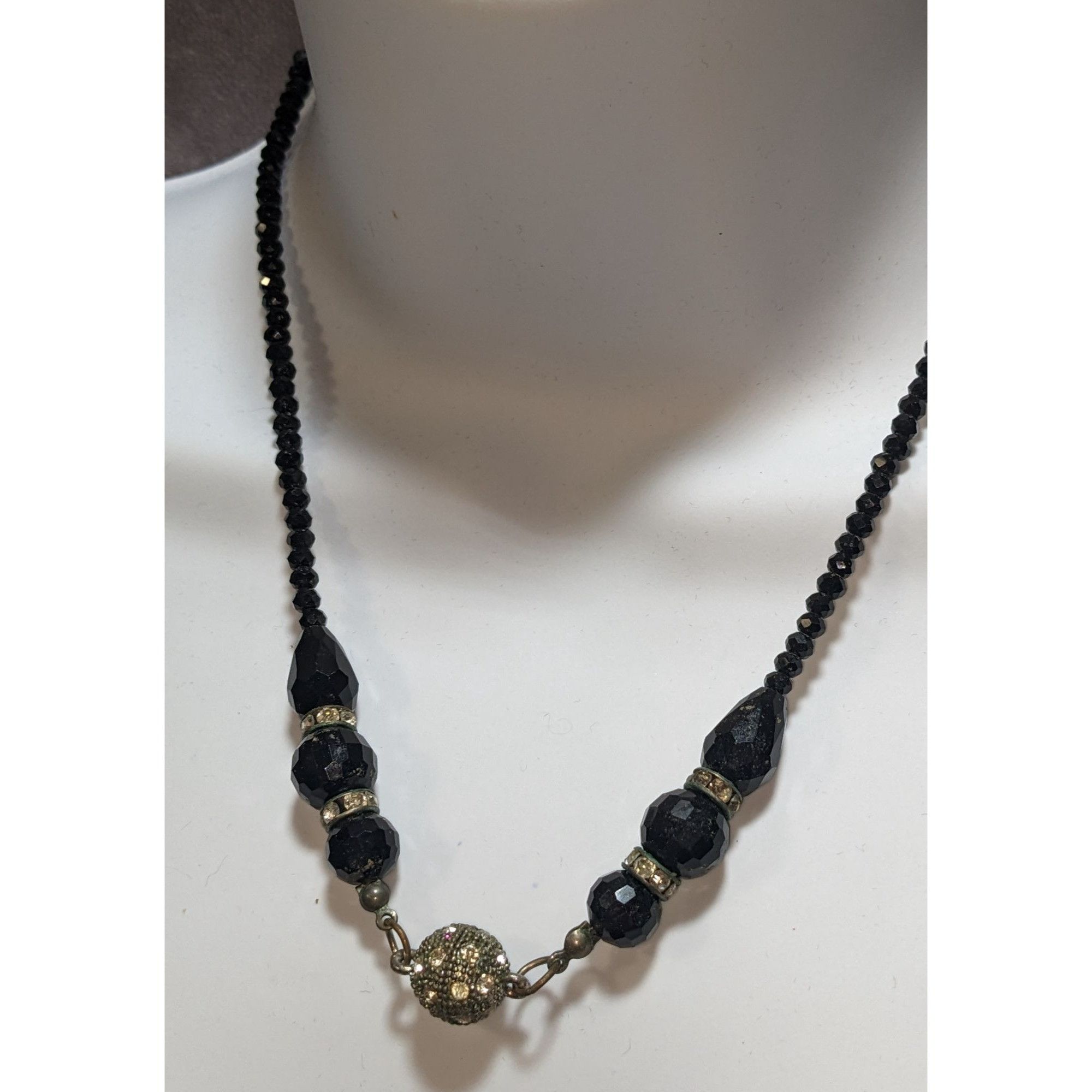 Other Vintage Glam Goth Black Beaded Necklace With Rhinestone Acce Size ONE SIZE - 4 Thumbnail