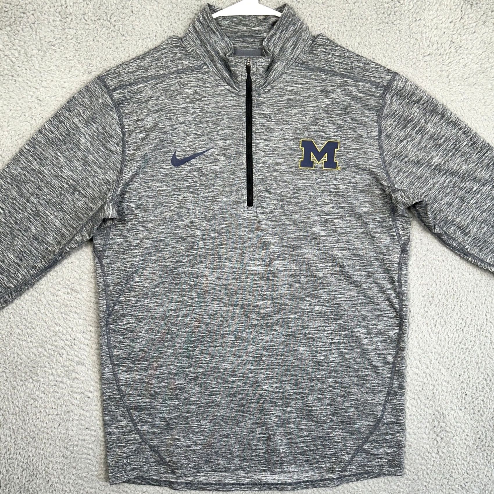 Nike Nike Michigan Wolverines Shirt Mens M Gray Dri-Fit Quarter Zip Pullover Heather Space Dye Athletic 1/4 Zip Mock Neck Long Sleeve Size US M / EU 48-50 / 2 - 3 Thumbnail