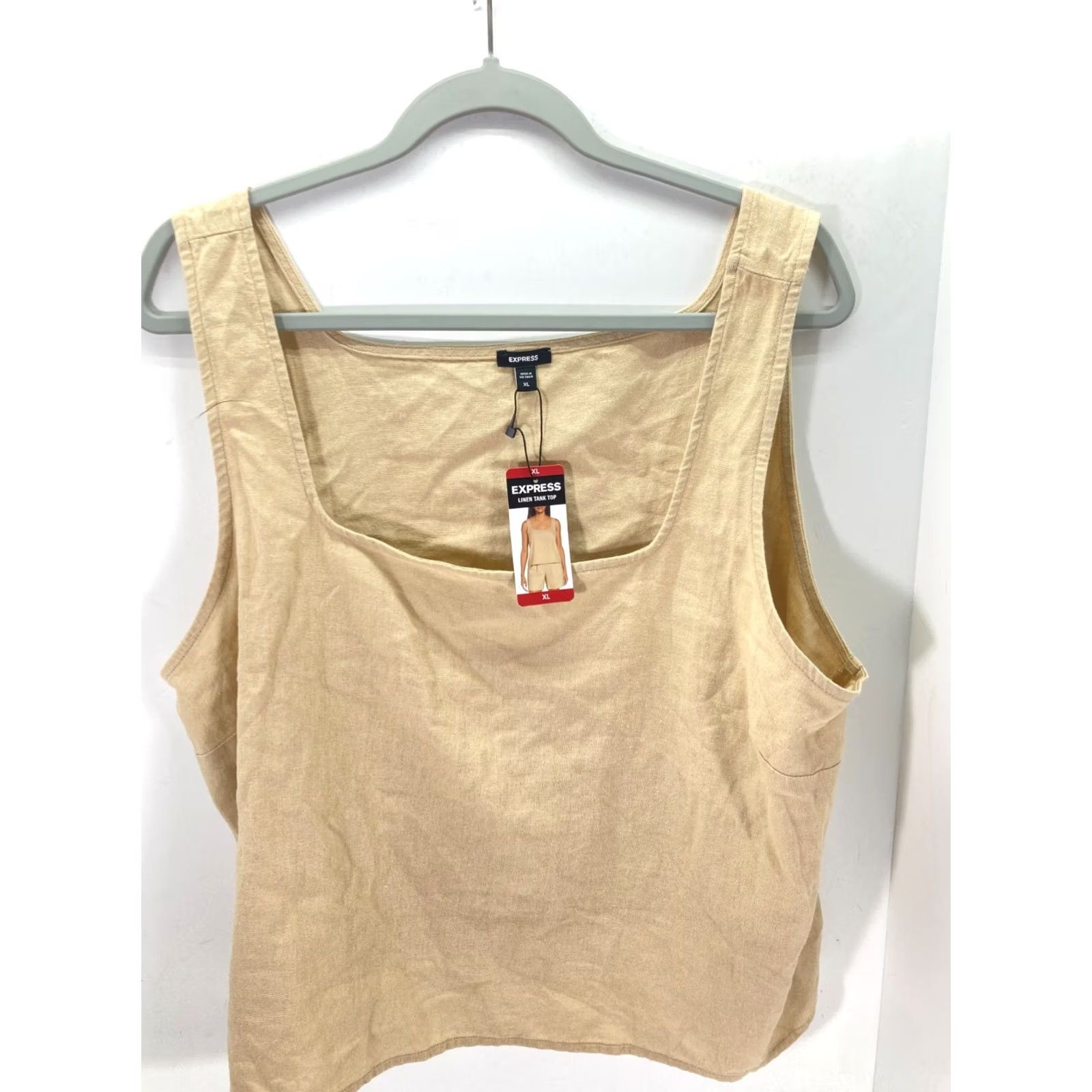 Express Express Linen Tank Top Womens XL Beige Khaki Square Neck Wide Strap NWT Size XL / US 12-14 / IT 48-50 - 4 Thumbnail