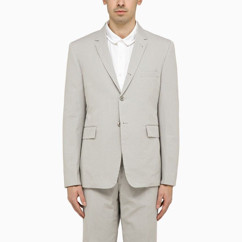image of Thom Browne Light Grey Single-Breasted Pinstripe Jacket, Men's (Size 2XL)