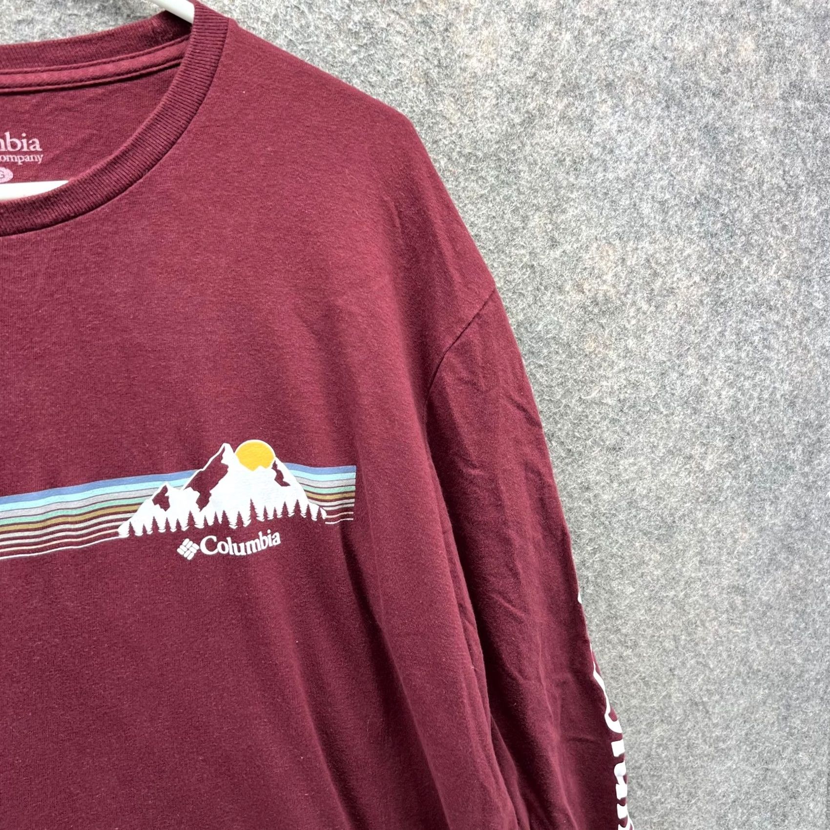 Vintage Columbia Shirt Mens XL Burgundy Long Sleeve Graphic Mountains Outdoor Cotton Tee Size US XL / EU 56 / 4 - 7 Thumbnail