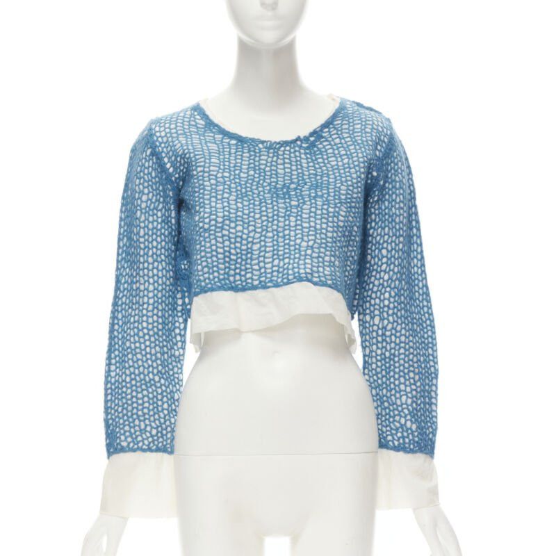 Comme des Garcons COMME DES GARCONS 1980's Vintage blue wool weave embroidered cropped top M Size XS / US 0-2 / IT 36-38 - 1 Thumbnail