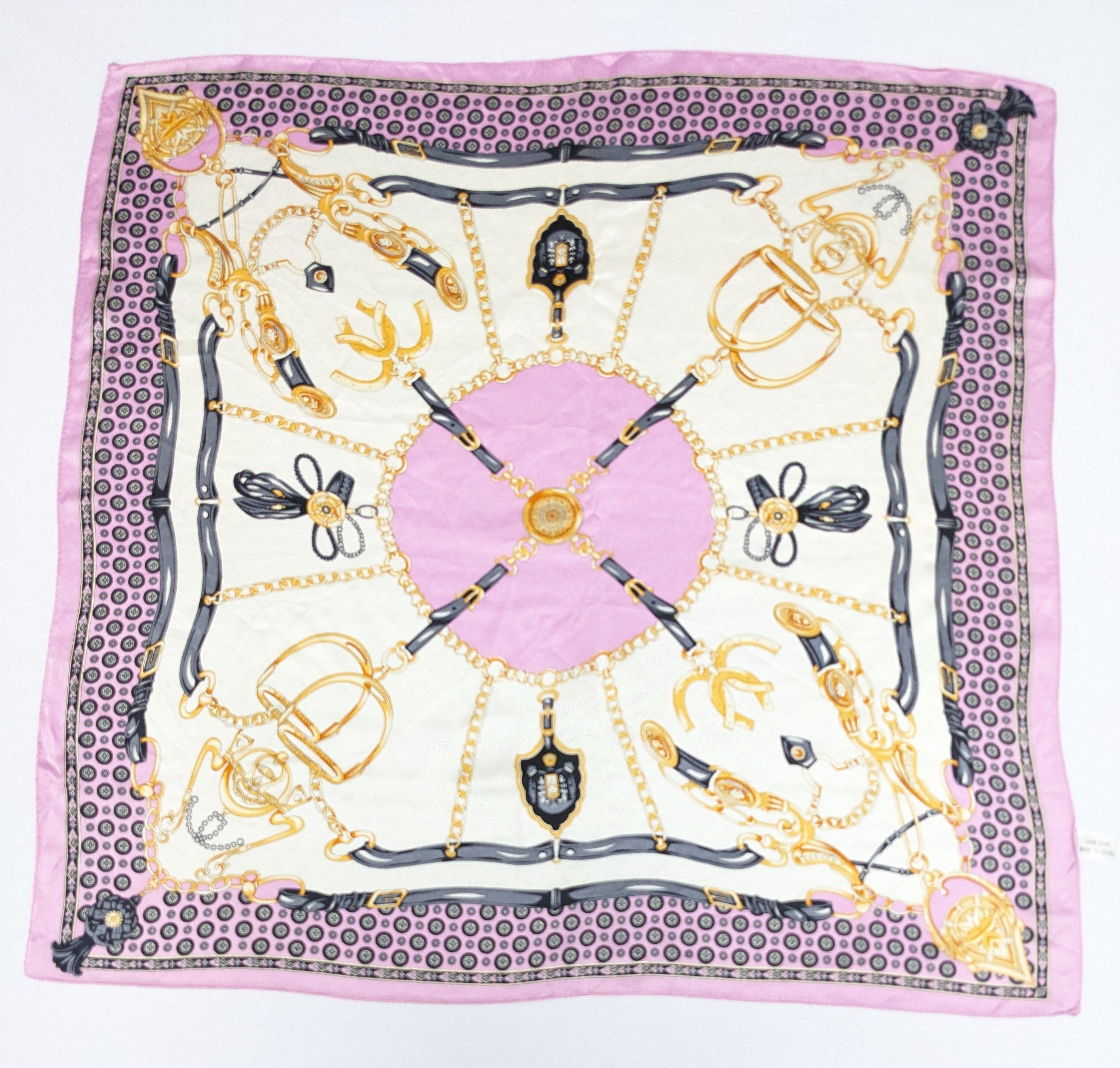 Other Vintage 100% Silk Scarf Pink Equestrian Horse Bit Belt Chain Size ONE SIZE - 4 Thumbnail