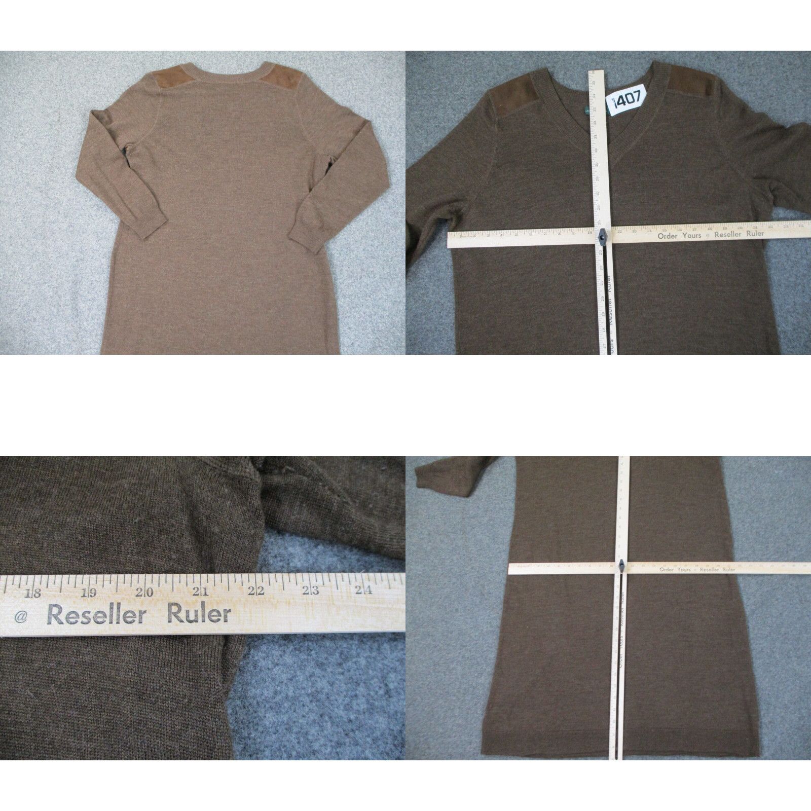 Ralph Lauren Ralph Lauren Dress Womens 1X Brown V Neck Marino Wool Knee Length Elbow Patch Size XL / US 12-14 / IT 48-50 - 4 Preview