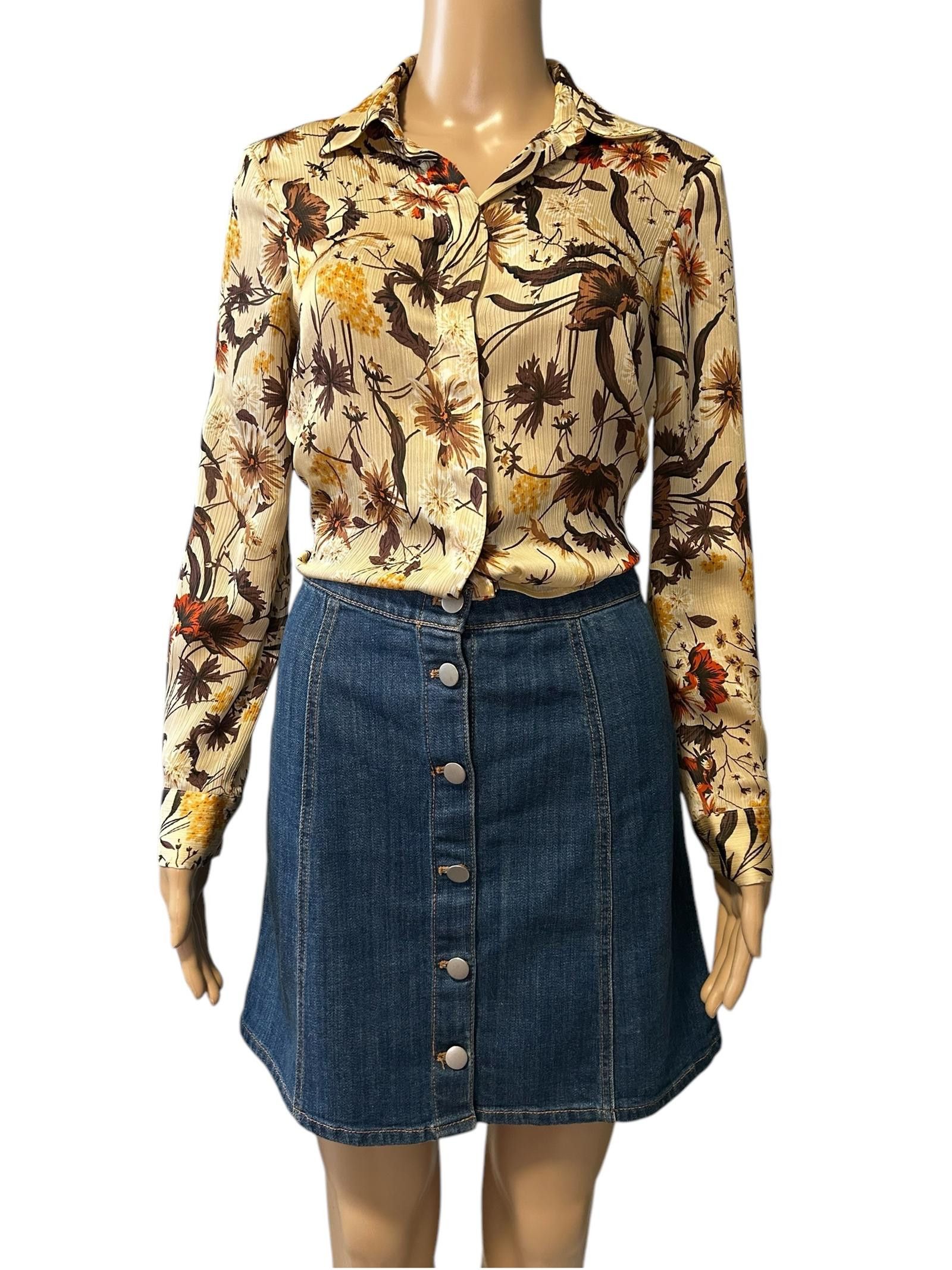 Zara Zara Basic Floral Long Sleeve Blouse Size XS / US 0-2 / IT 36-38 - 1 Thumbnail