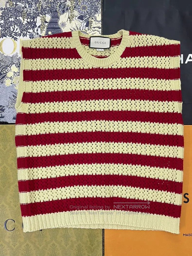 Gucci Gucci Red and white colour-blocked striped knitted vest Size M / US 6-8 / IT 42-44 - 1 Thumbnail