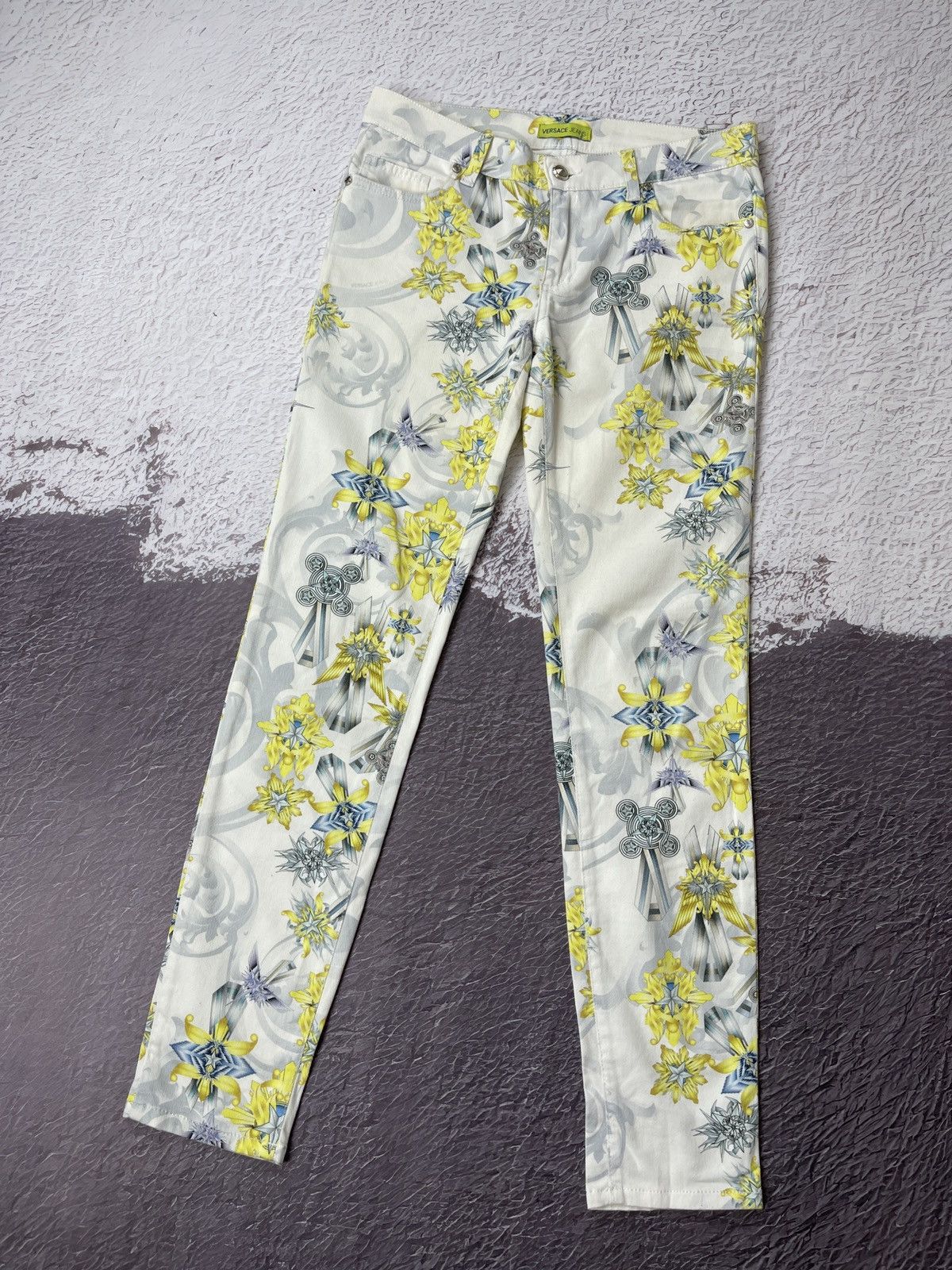 image of Versace Jeans Monogram Pattern Denim Jeans Casual Pants, Women's (Size 27)