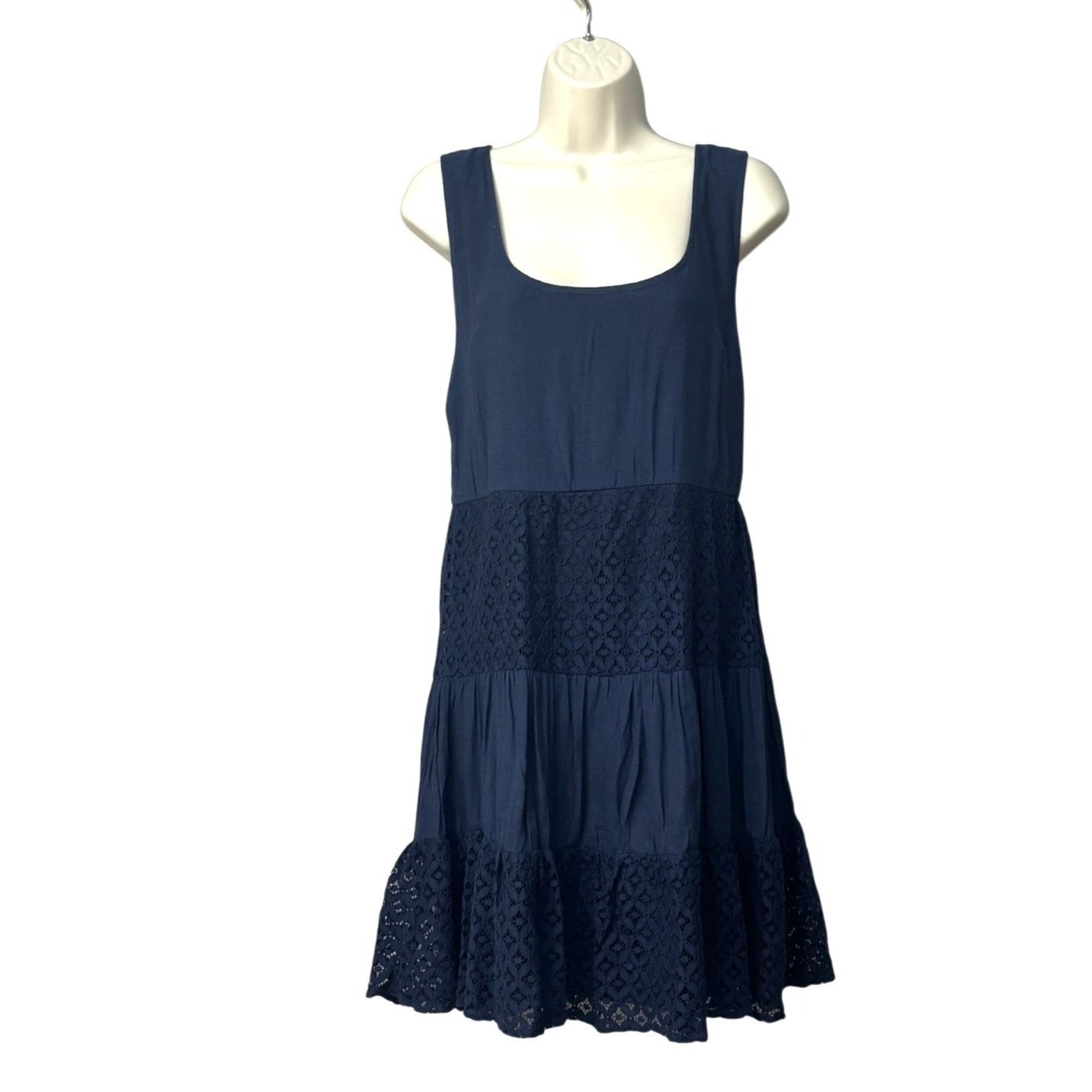 Other Speechless Junior’s Tiered Crochet Trim Tank Dress, Navy, Si Size ONE SIZE - 1 Thumbnail