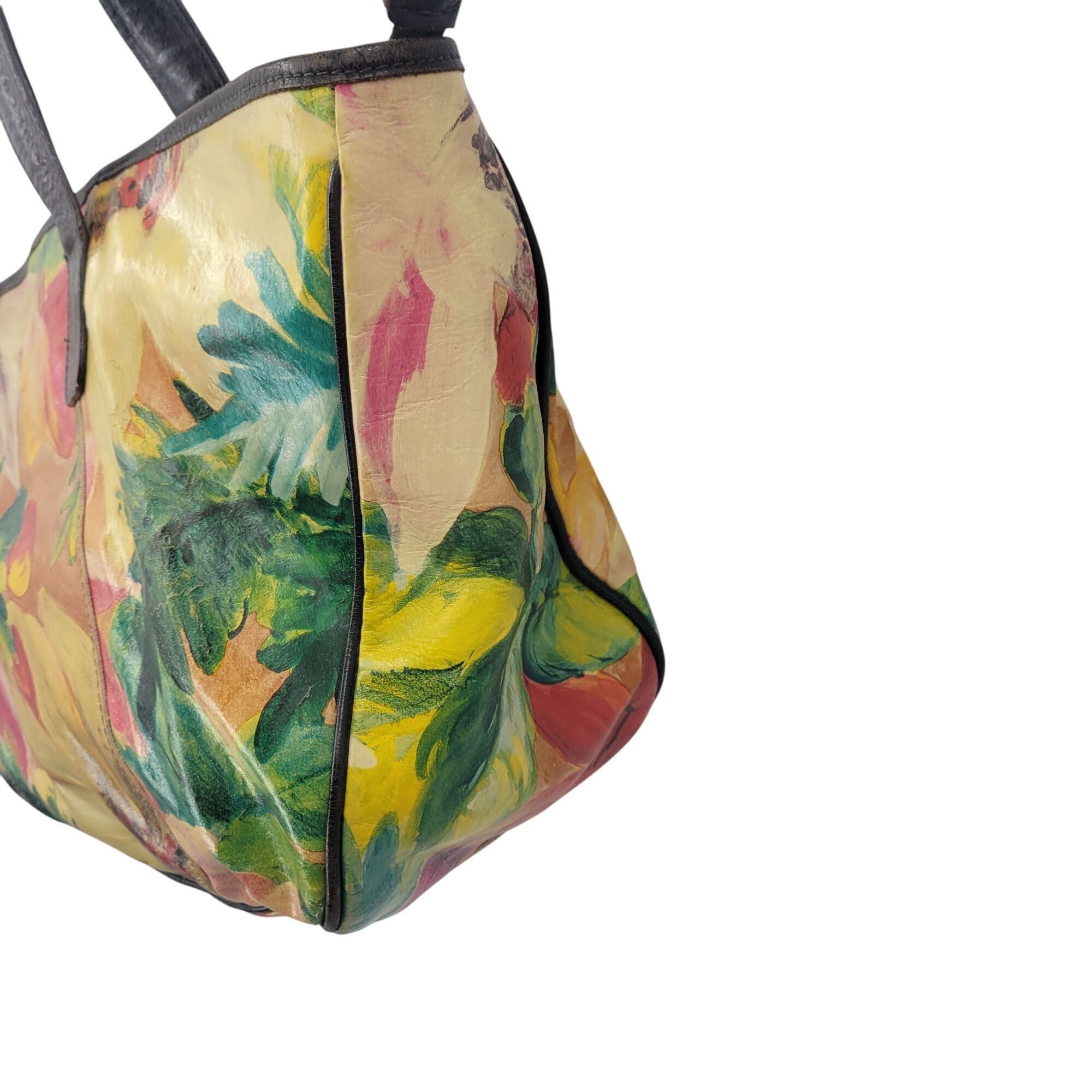 Vintage Vtg Maurizio Taiuti Italian Leather Hand-Painted Tote Bag Fl Size ONE SIZE - 7 Thumbnail