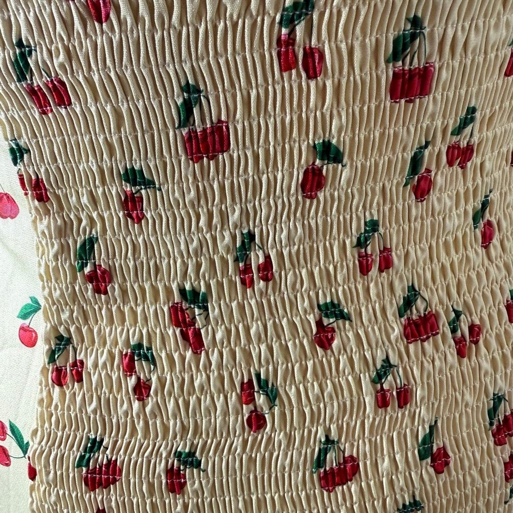 Vintage Y2K yellow halter top cherry print pattern elastic back 2X Size XXL / US 16-18 / IT 52-54 - 11 Thumbnail