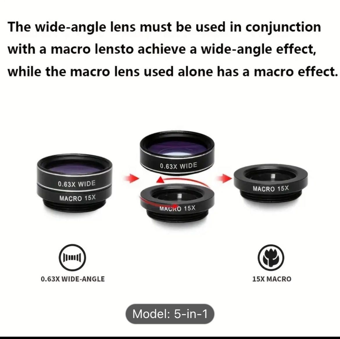 Designer 5-in-1 Mobile Phone Lens Set for Photography Size ONE SIZE - 6 Thumbnail