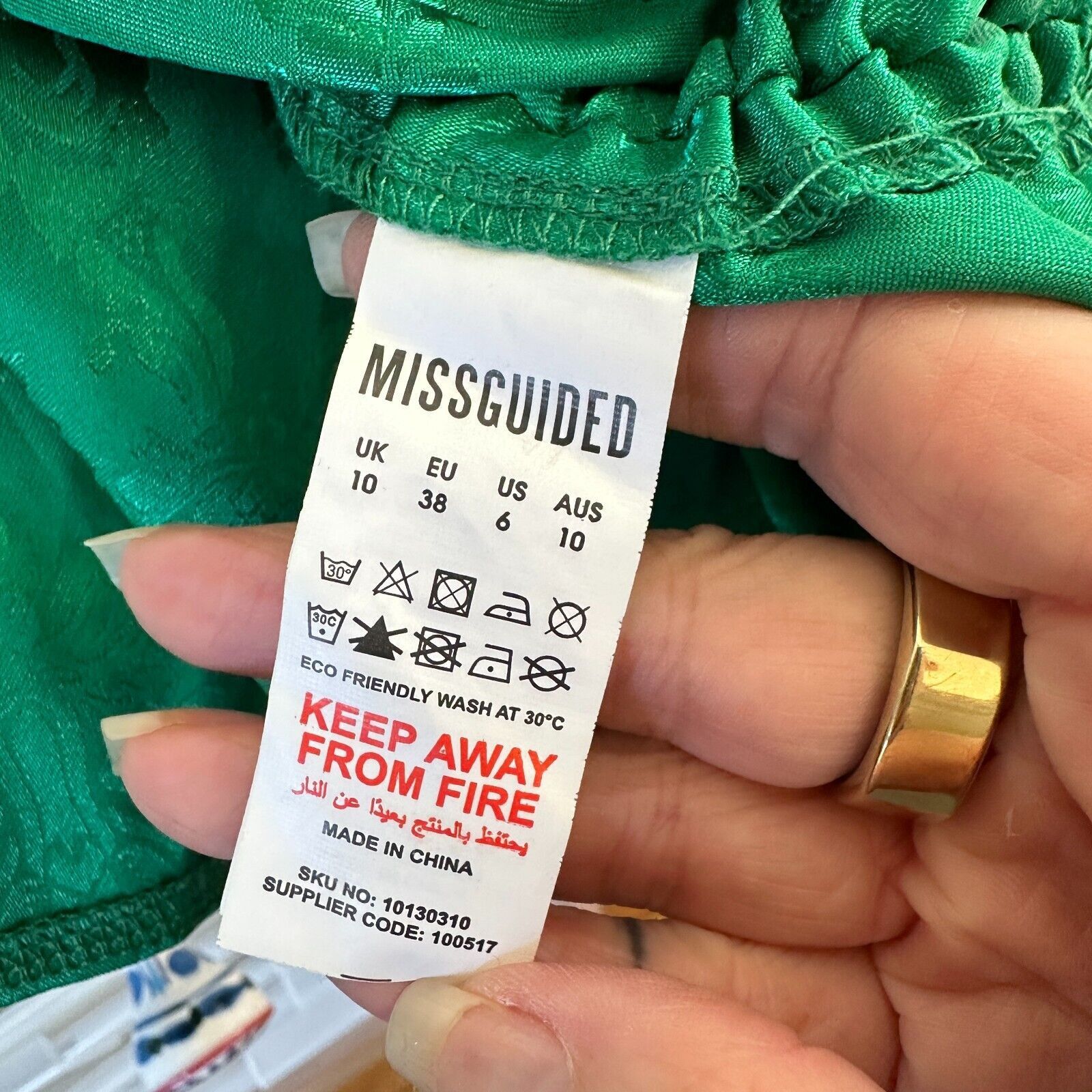 Other Missguided Green Satin Ruche Spaghetti Strap Mini Dress 6 Size M / US 6-8 / IT 42-44 - 7 Thumbnail