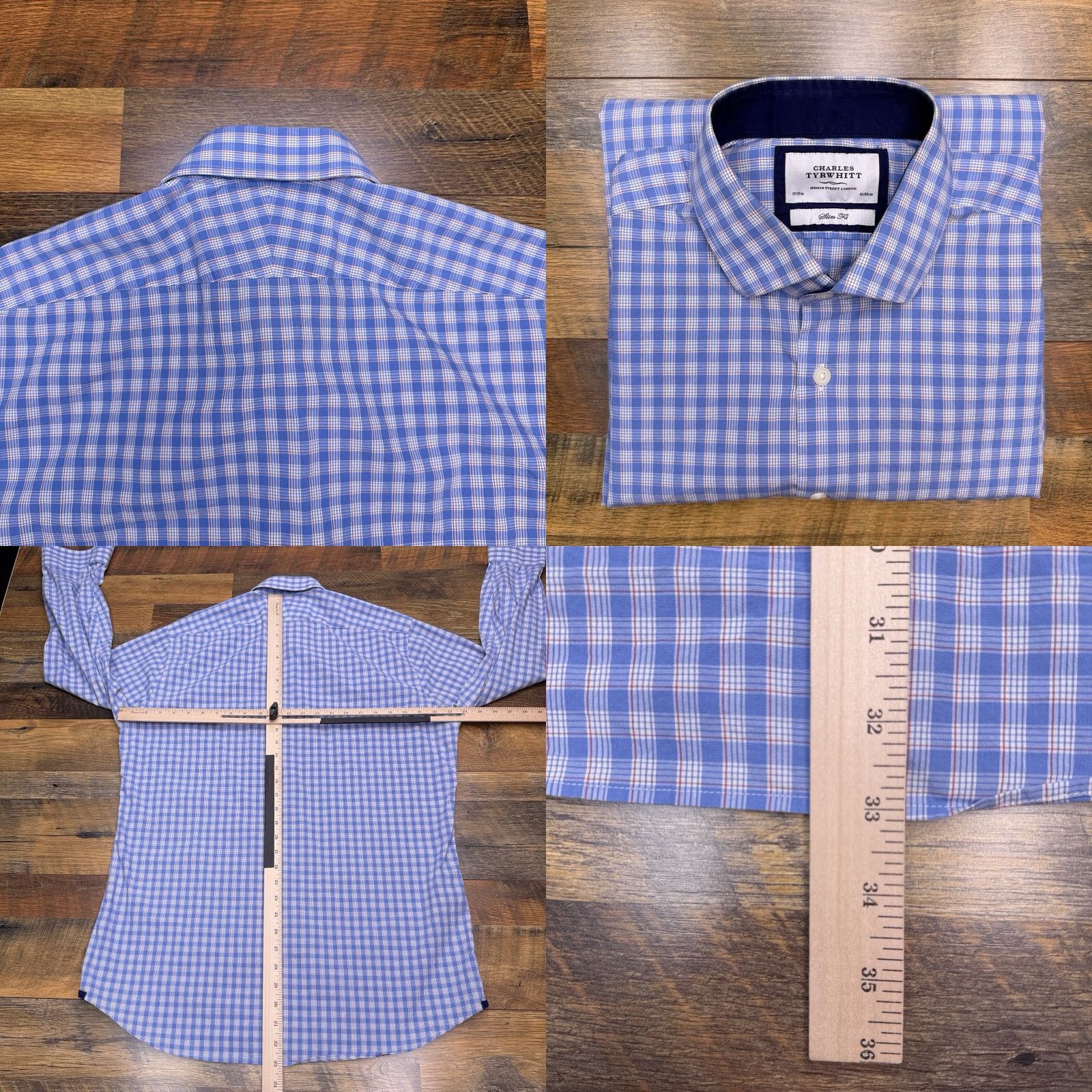 Charles Tyrwhitt **Charles Tyrwhitt Slim Fit Blue Plaid Dress Shirt Mens 17** User: Charles Tyrwhitt Slim Fit Blue Plaid Dress Shirt Mens 17 Size 46R - 8 Thumbnail