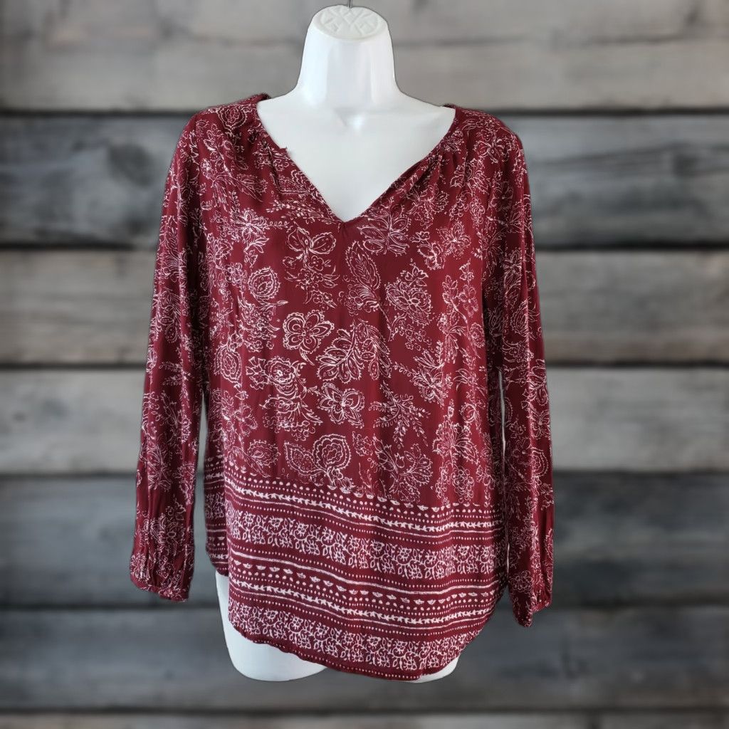 Old Navy Old Navy Womens Top Small Red White Floral Long Sleeve Rayon Blouse Shirt Womens XS? Size S / US 4 / IT 40 - 1 Thumbnail
