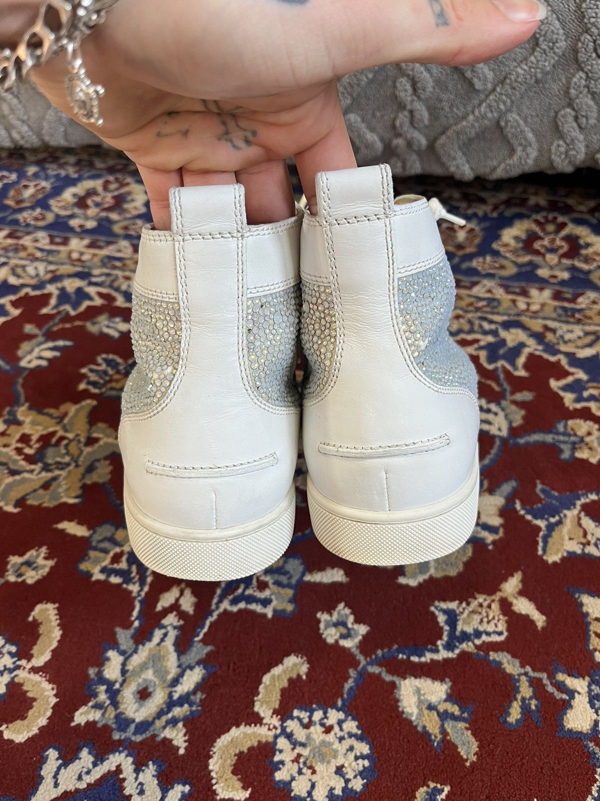 Christian Louboutin Mens Christian Louboutin White Leather Swarovski Sneakers 🔥 Size US 9 / EU 42 - 7 Thumbnail