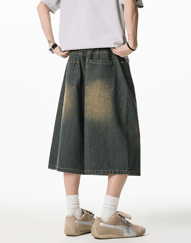 Vintage Men's retro washed distressed straight wide-leg denim shorts Size US 32 / EU 48 - 4 Thumbnail
