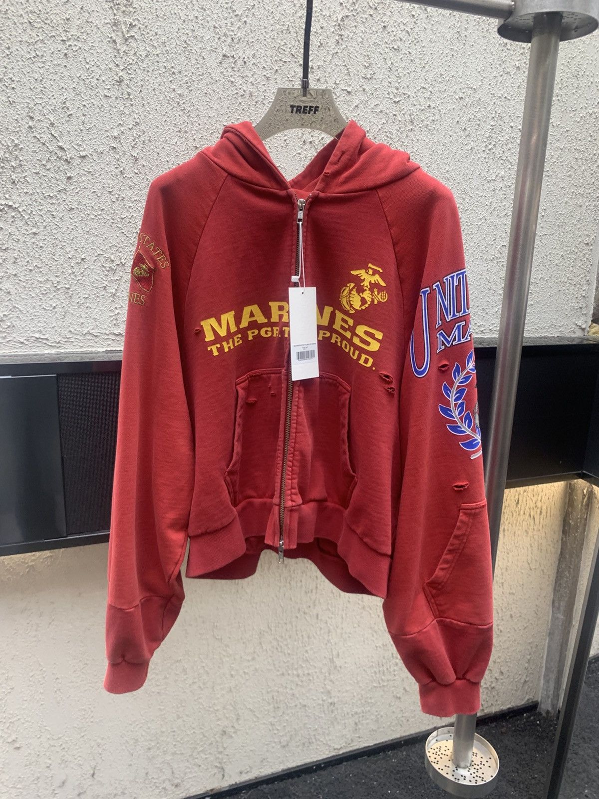 PROJECT G/R PROJECT GR RECONSTRUCTED FOLDED ZIP HOODIE - RED | Grailed
