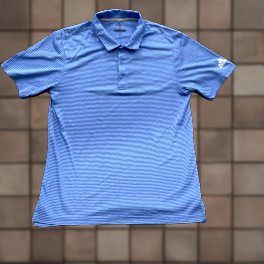 Adidas Adidas Polo Shirt Mens M Blue Striped Lightweight Golf Performance Jersey Short Sleeve Polo Size US M / EU 48-50 / 2 - 1 Thumbnail