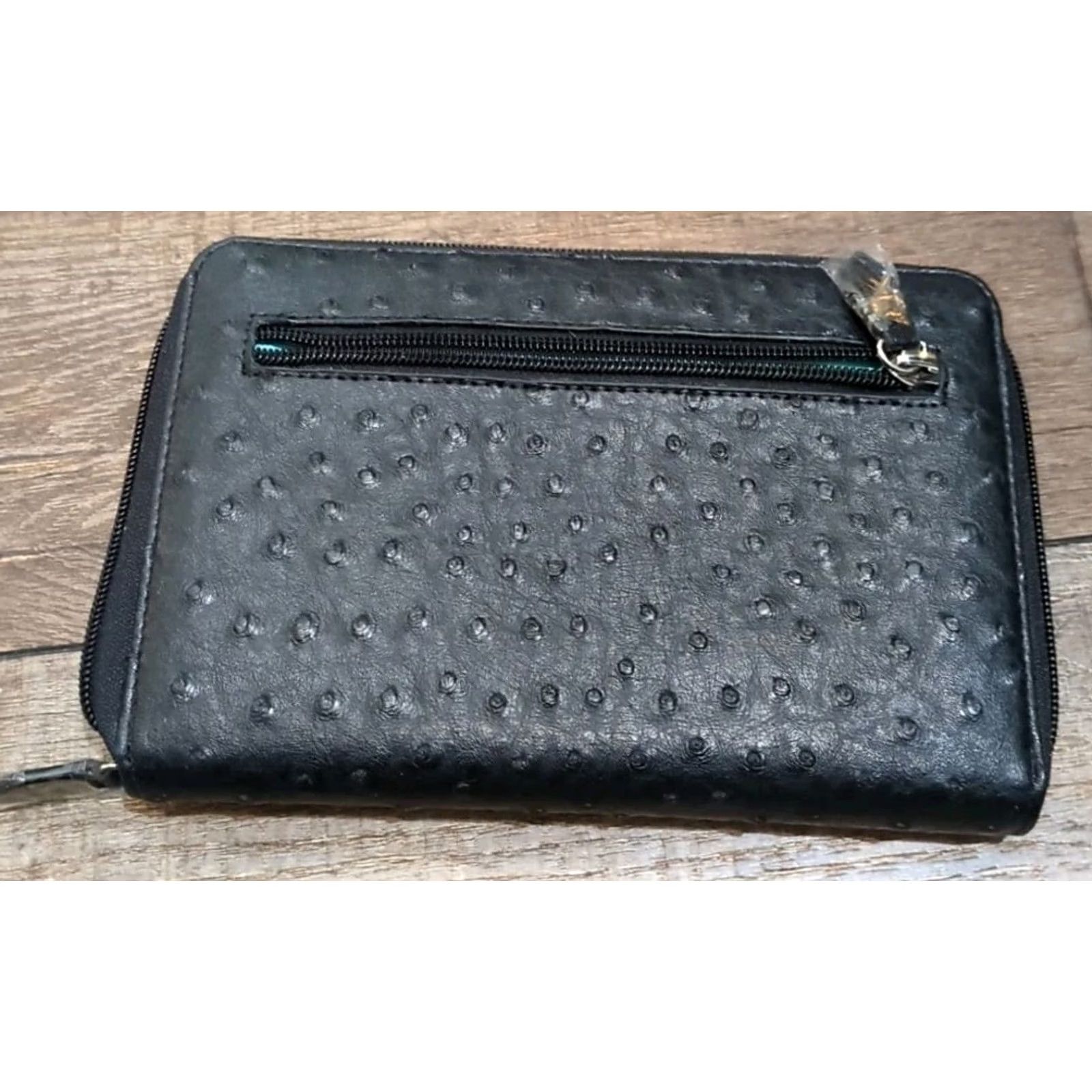 Vintage Initials, Inc. Black Small Wristlet Wallet Clutch Faux Leather Embroidered Checkbook Credit Card Folding Women S Black New Size ONE SIZE - 4 Thumbnail