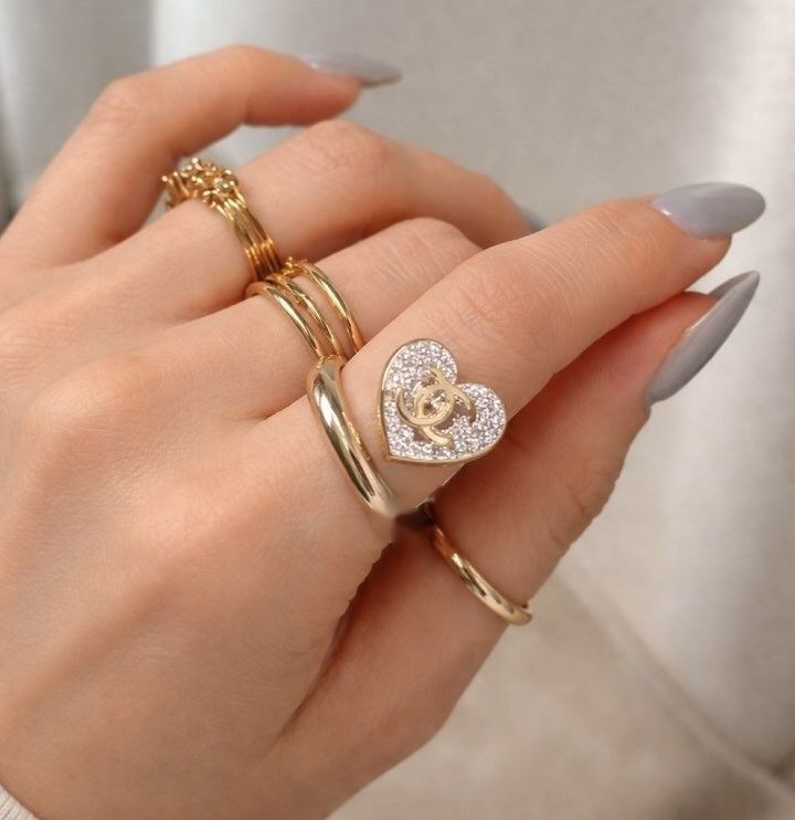 Chanel Chanel 26P Silver Gold Crystal Heart CC Logo Spiral Ring 52 Size ONE SIZE - 3 Thumbnail