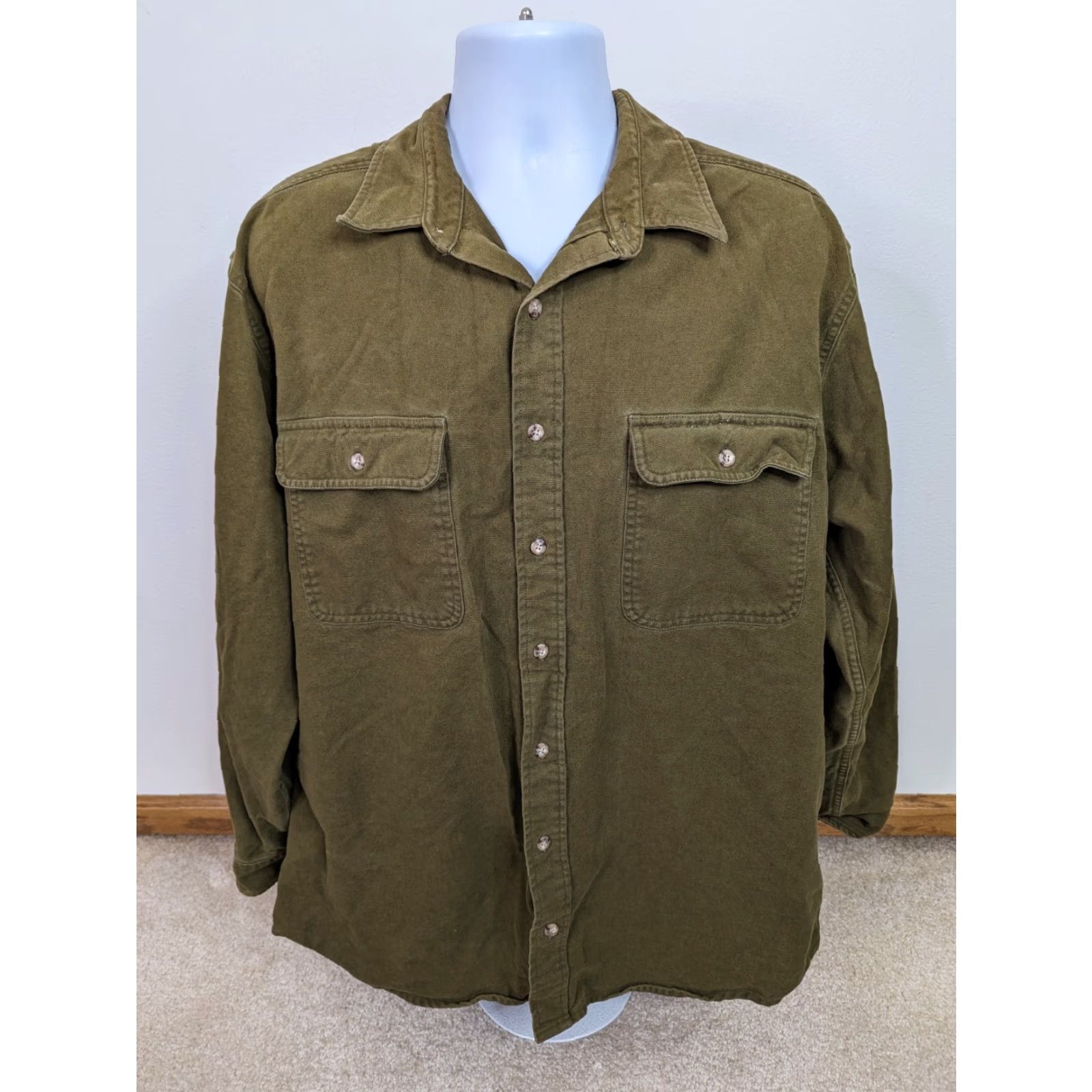 CLOT VINTAGE Gander Mountain CHAMOIS FLANNEL WORK SHIRT Mens XLT (Big & Tall) Green Cotton Heavyweight 80s Buttons Long Sleeve Size US XL / EU 56 / 4 - 2 Thumbnail