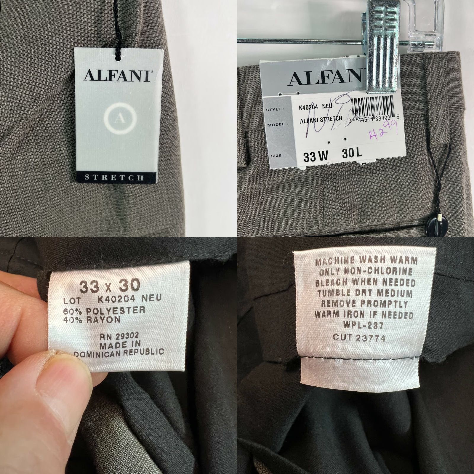 Alfani Alfani Mens Flat Front Straight Leg Stretch Casual Brown Dress Pants 33X30 Size US 33 - 8 Thumbnail
