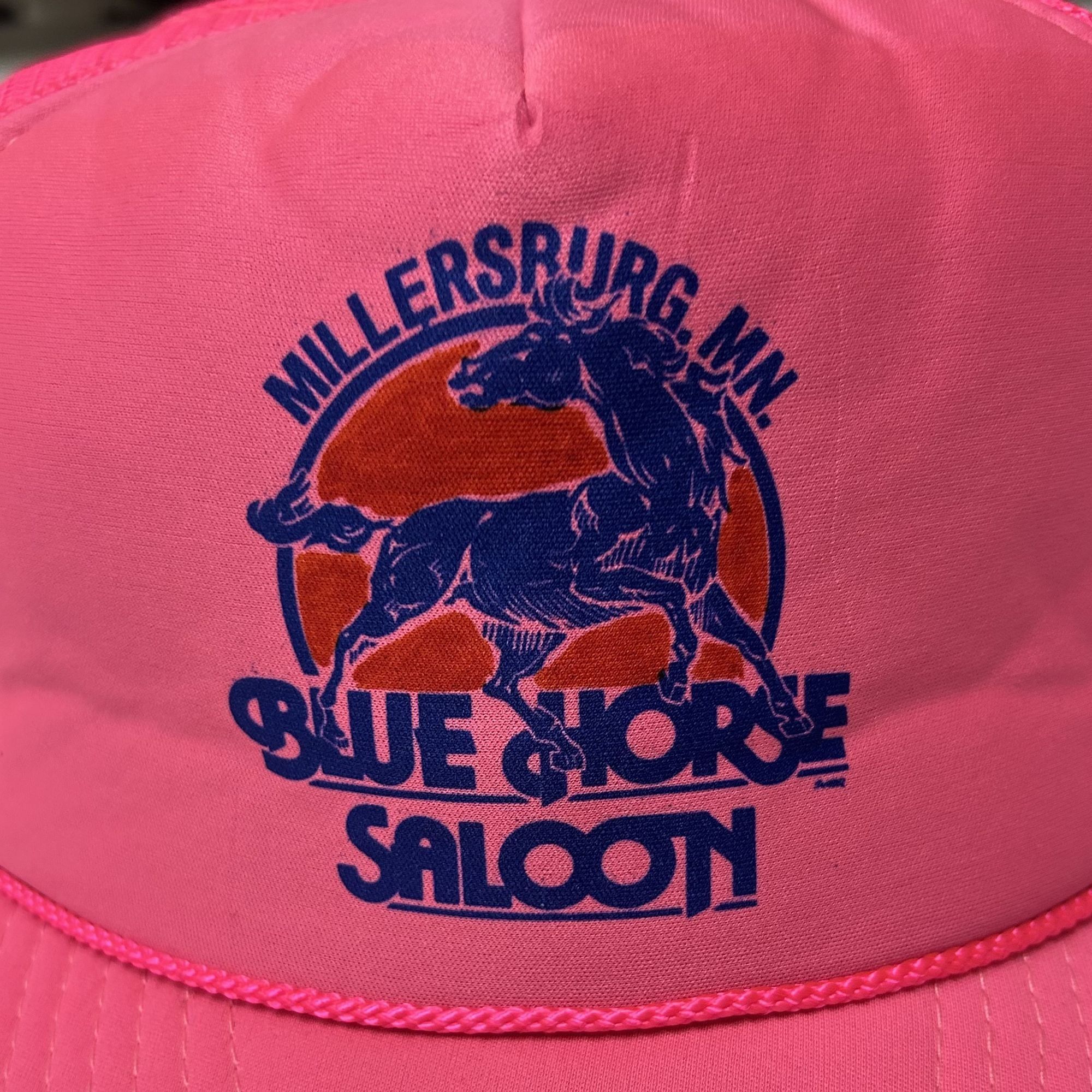 Nissan 90's NEON PINK Mesh TRUCKER Hat BLUE HORSE SALOON Snapback Size ONE SIZE - 2 Thumbnail