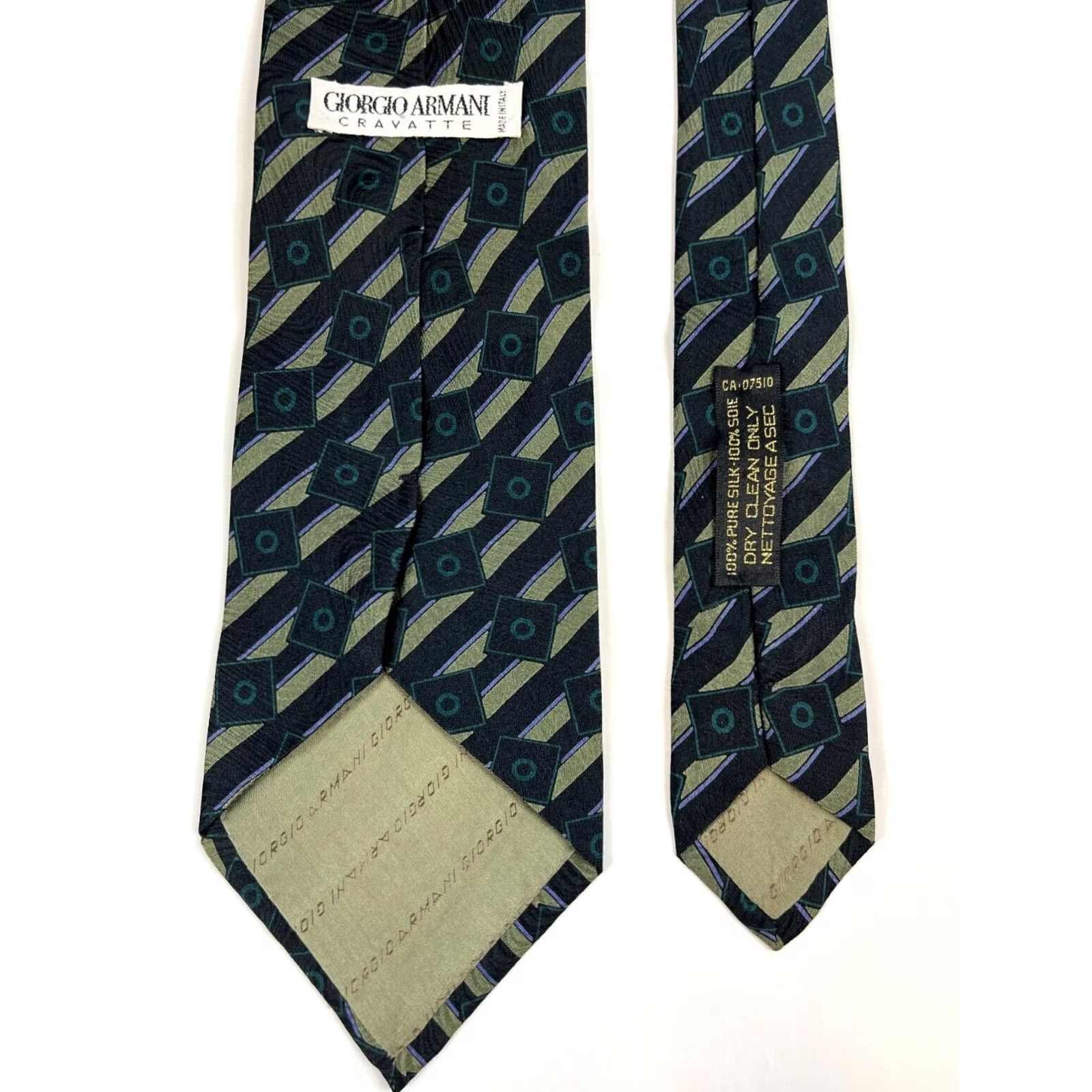 Giorgio Armani VINTAGE Giorgio Armani Cravatte Tie Geometric Silk Made in Italy Men’s Vintage Luxury Silk Tie 100% Silk Black Green 58" Wide 3.75" Mens Size ONE SIZE - 7 Thumbnail