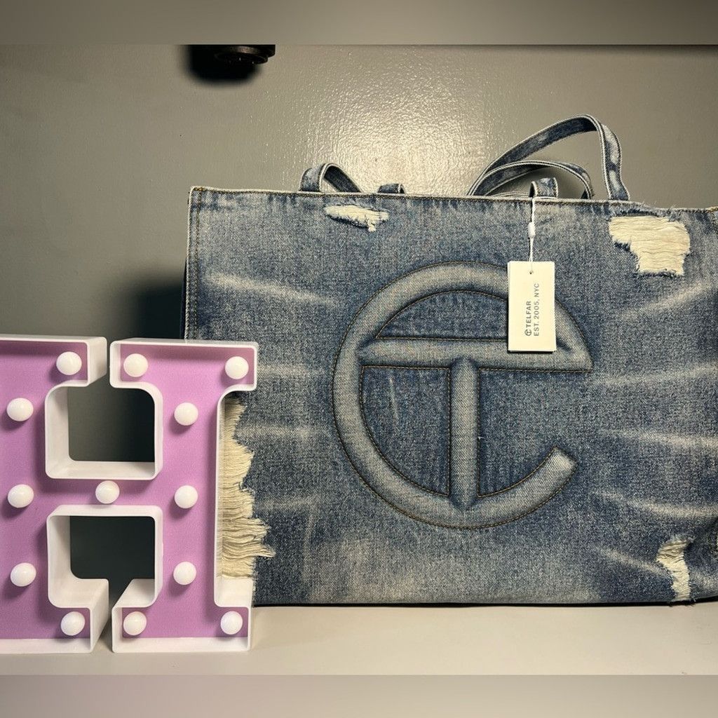 Telfar Large Telfar blue distressed denim Size ONE SIZE - 10 Thumbnail