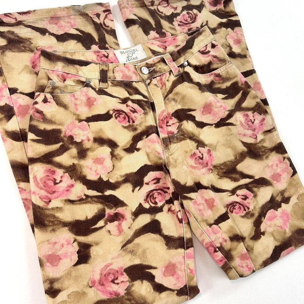 Blumarine y2k Blugirl tan brown and pink rose camouflage print jeans Size 28" / US 6 / IT 42 - 6 Thumbnail