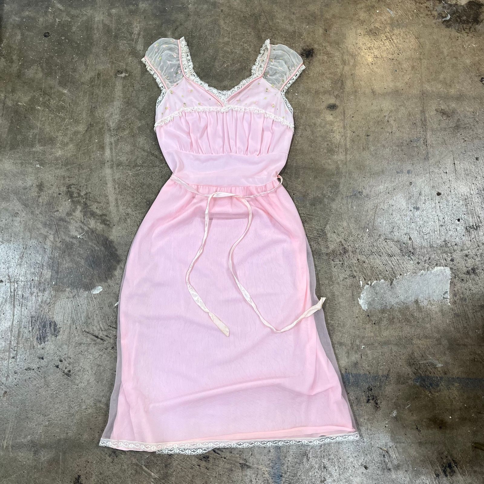 Other Pastel Pink 1960s Coquette Embroidered Nightgown Sheer Dress Size S / US 4 / IT 40 - 1 Thumbnail
