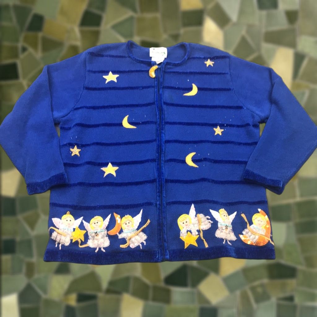 Quacker Factory VINTAGE Quacker Factory Sweater Size 1X Blue Embellished Angels Starry Night Womens Size XL / US 12-14 / IT 48-50 - 1 Thumbnail