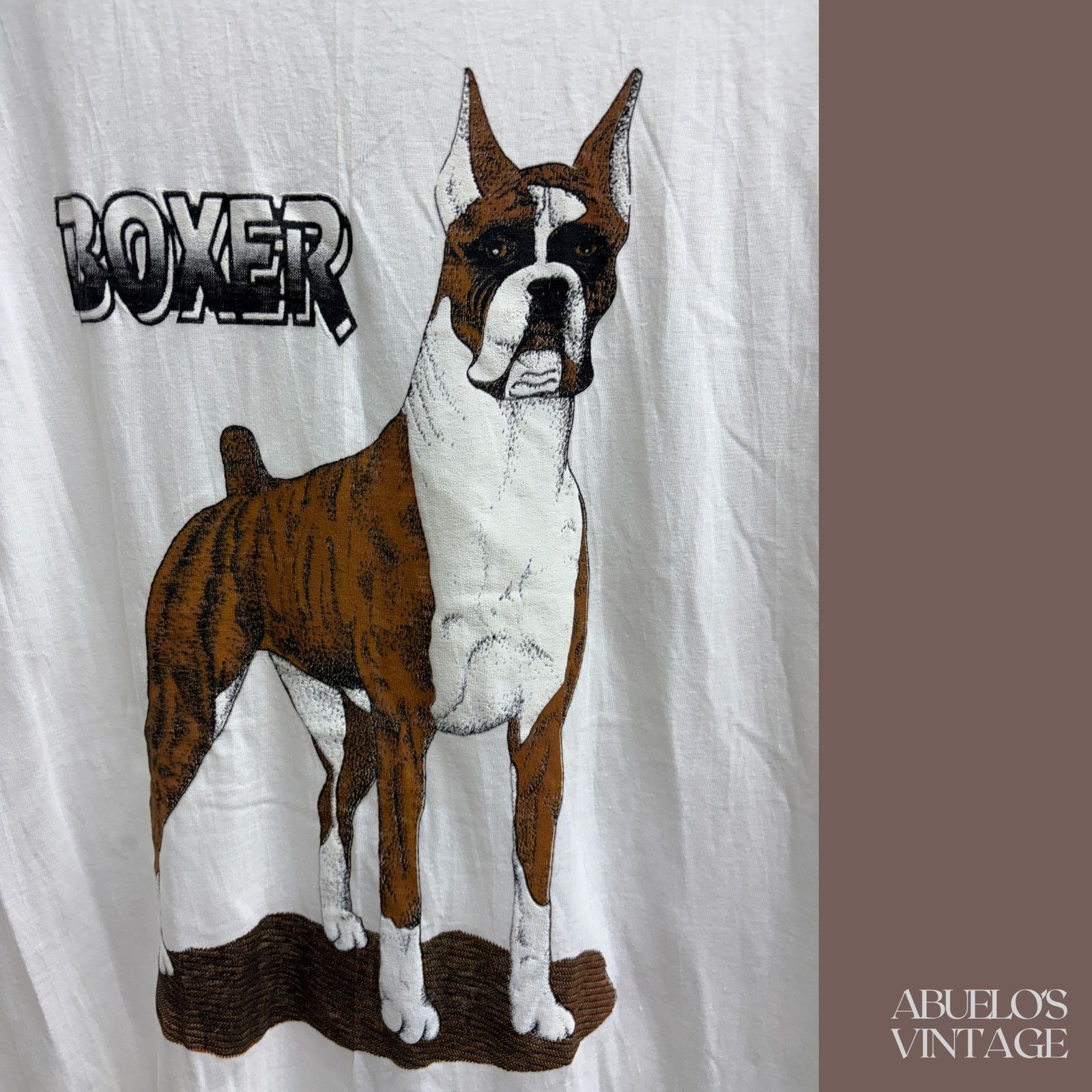 Vintage VTG Boxer Tee | White Dog Graphic | 90s Size US L / EU 52-54 / 3 - 2 Thumbnail