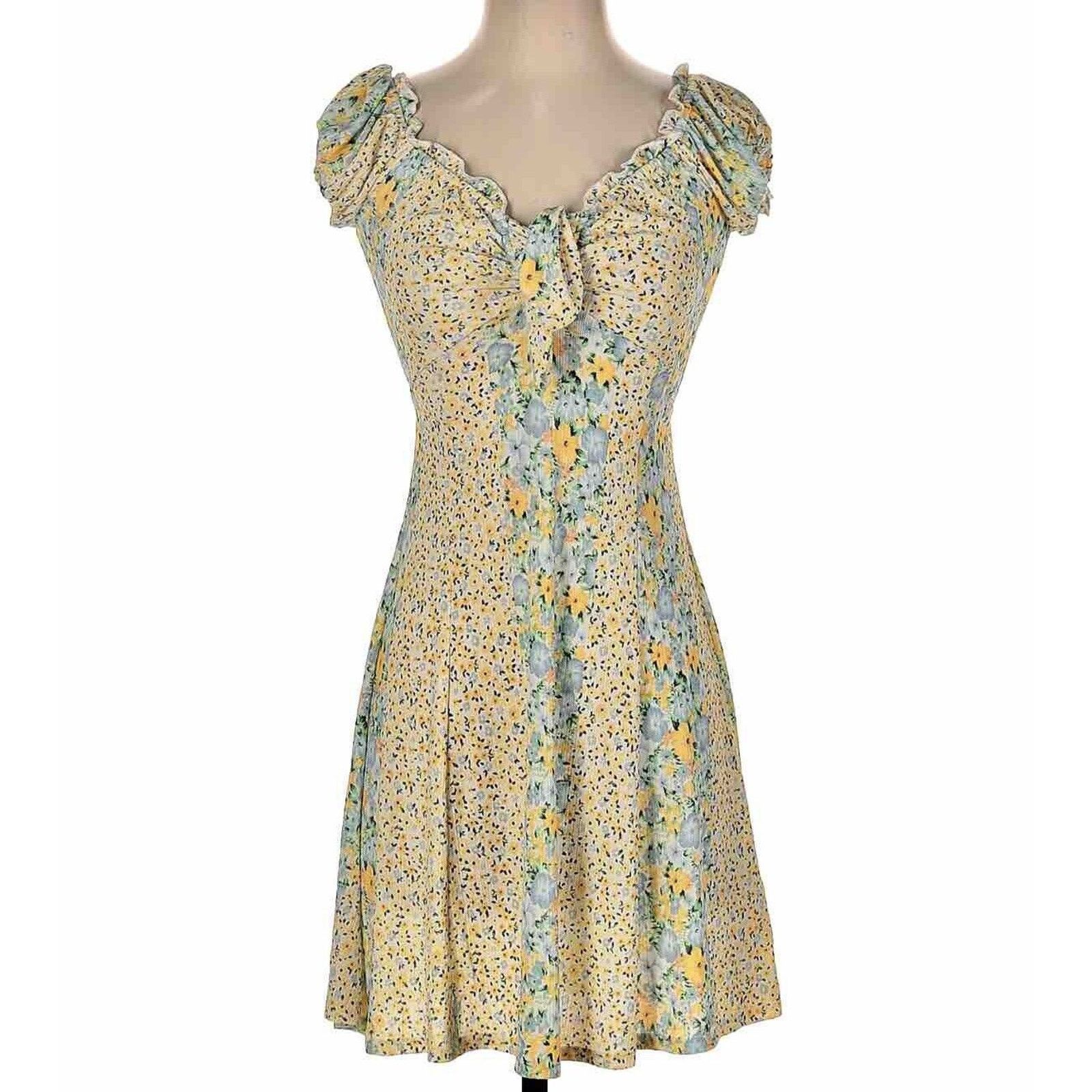 Topshop Topshop Yellow Multi Color Ditsy Floral Off Shoulder Mini 4 Size S / US 4 / IT 40 - 1 Thumbnail